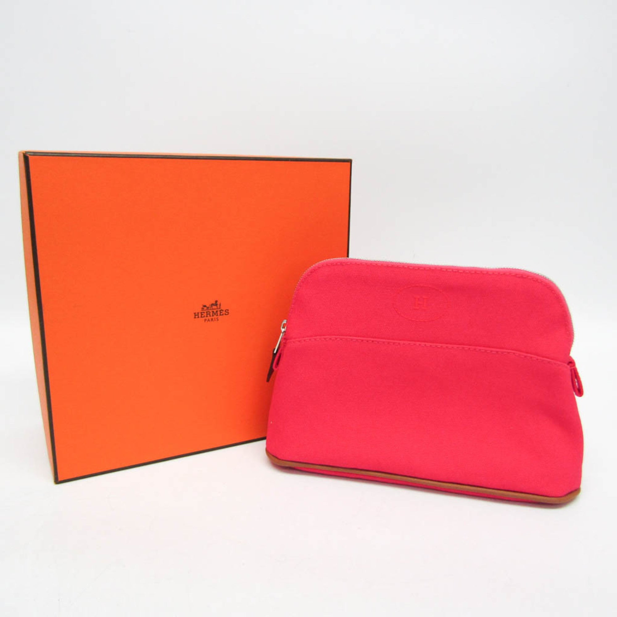 Hermes Bolide Mini Women's Cotton,Leather Pouch Brown,Pink — Like New