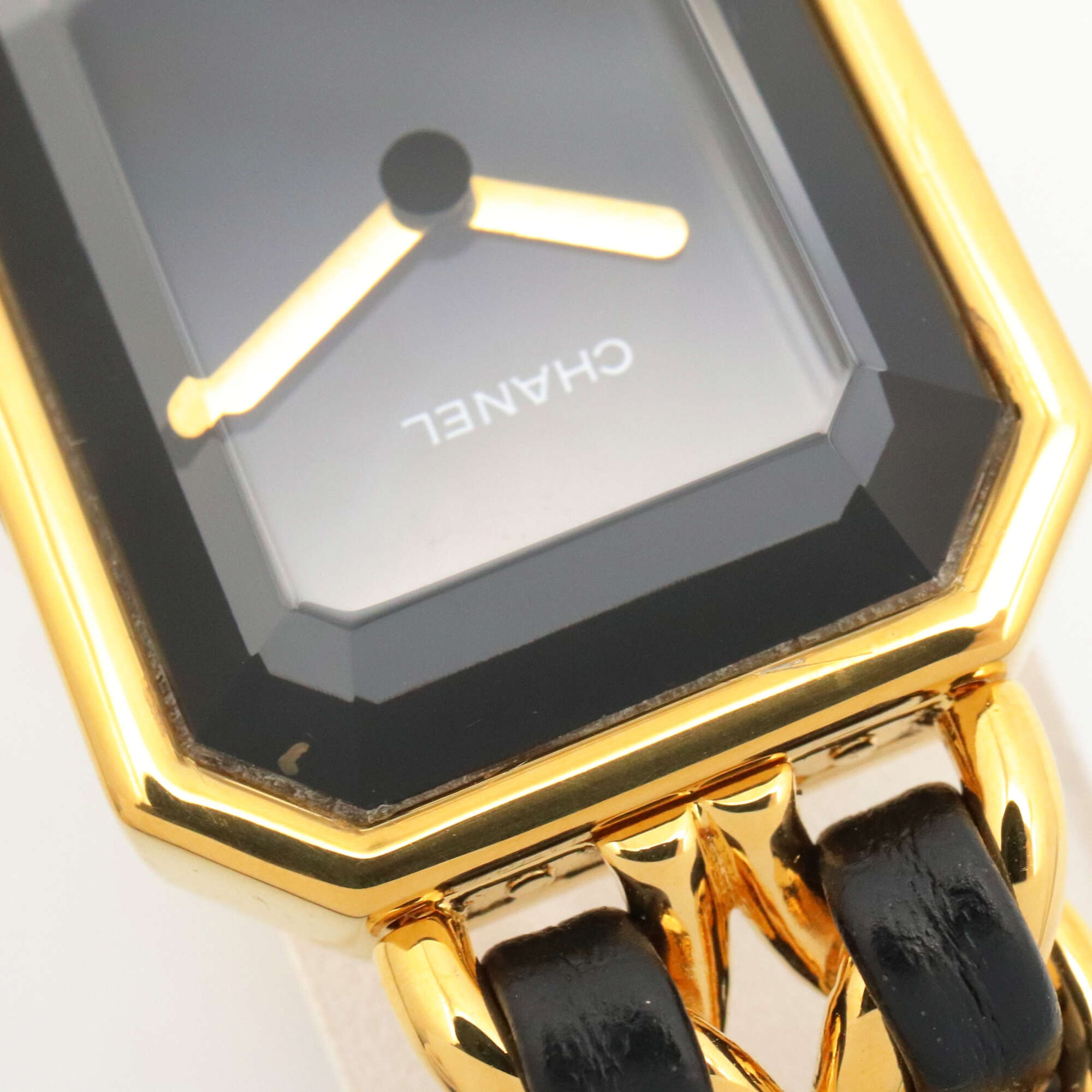 Chanel CHANEL Première S Watch, Gold Plated (GP), Leather Strap, Women's, Black, H0001 — Very Good