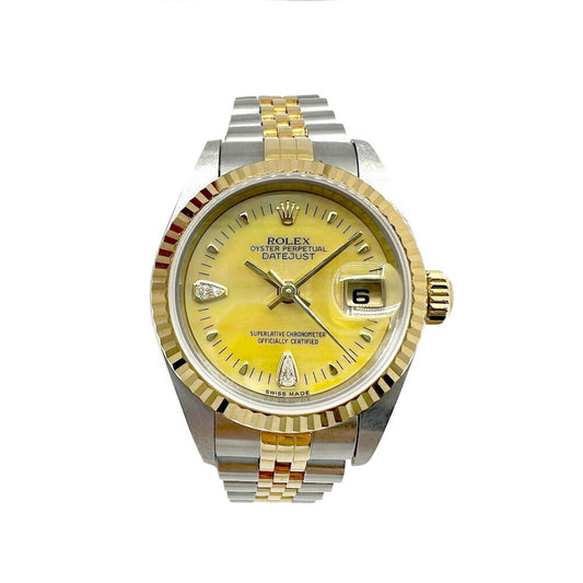 ROLEX Rolex Datejust Shell Dial K18 Stainless Steel Automatic Watch 79173 Women's Diamond Yellow with Two Diamonds