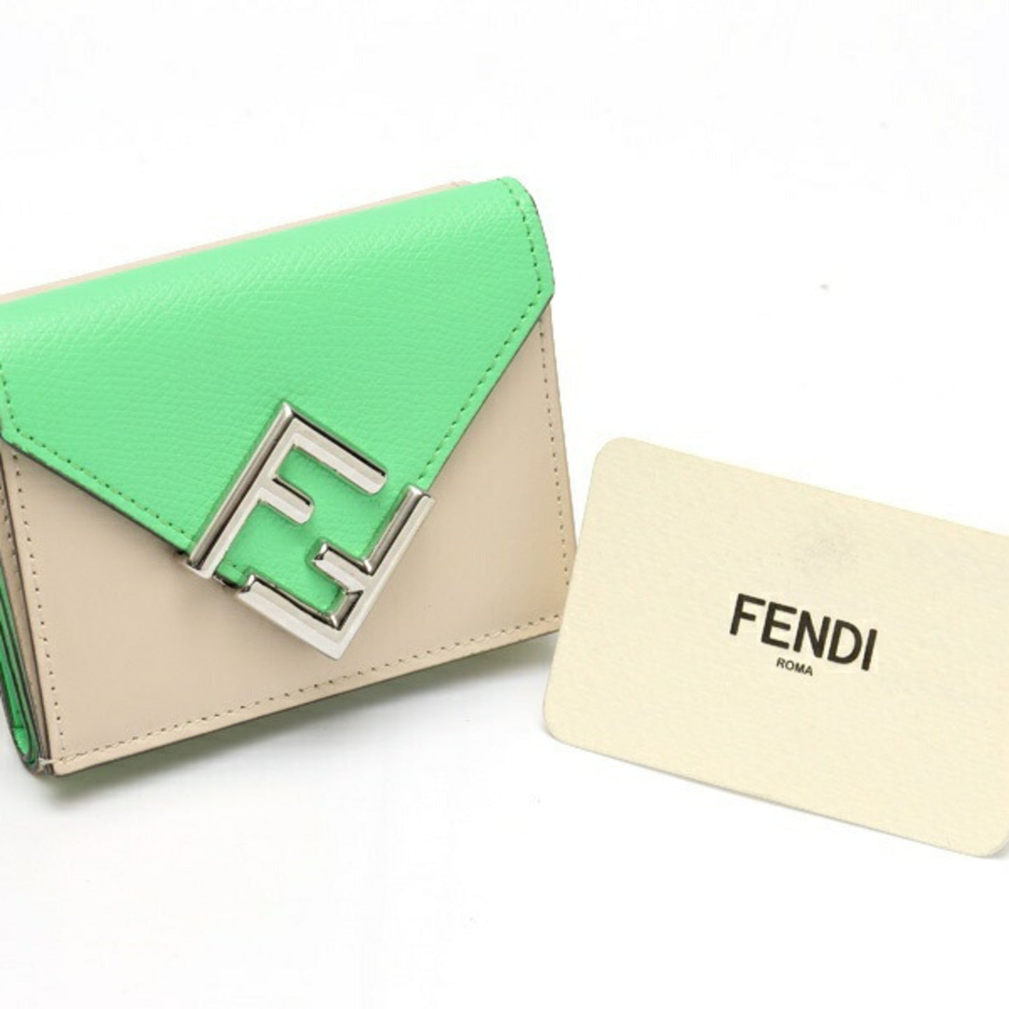 Fendi FF Diamond Wallet Trifold 8M0480 Light Green Beige S-159382