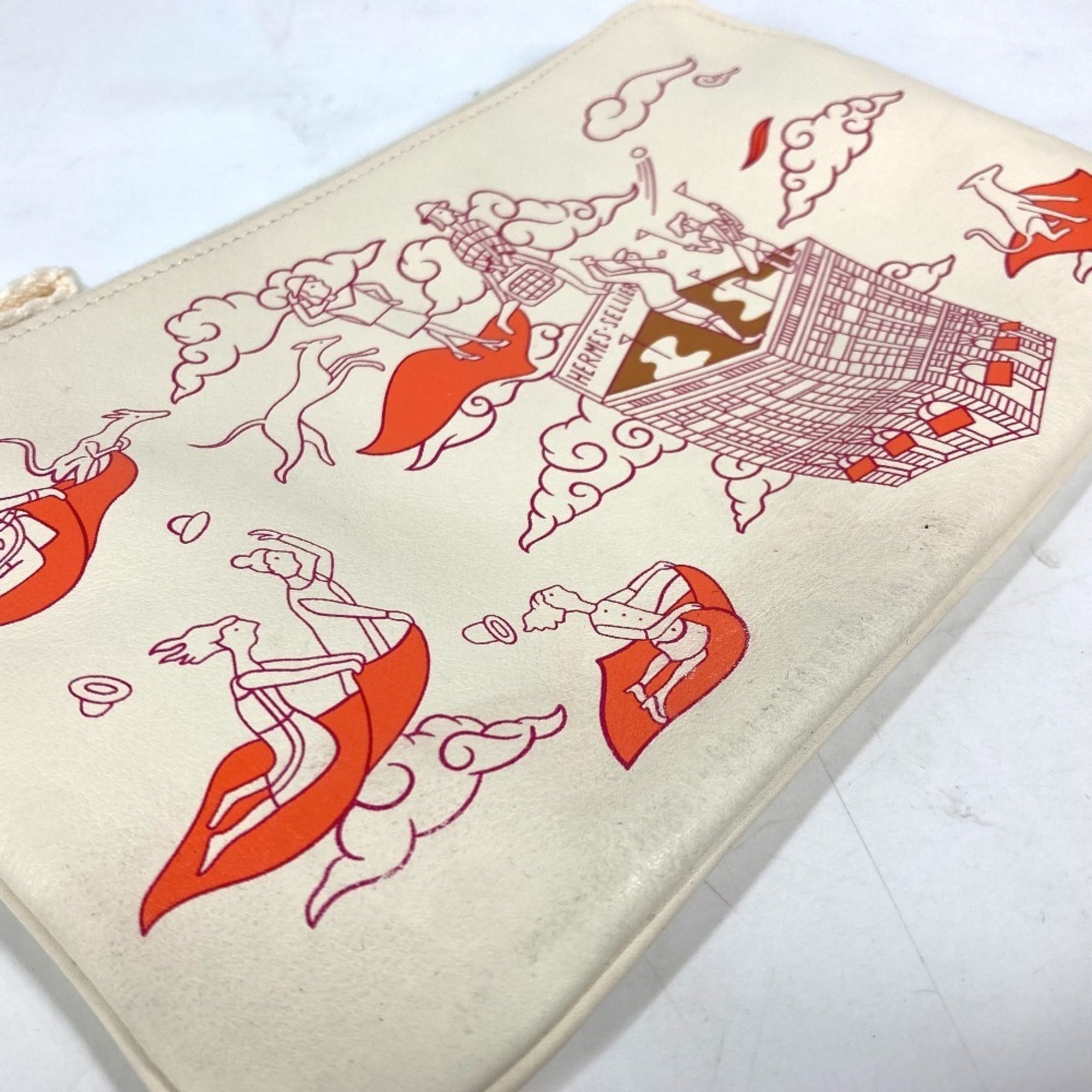 HERMES Hermes Carre Pocket Long Accessory Case Flat Pouch Bag Clutch Leather Women's Ivory — Like New