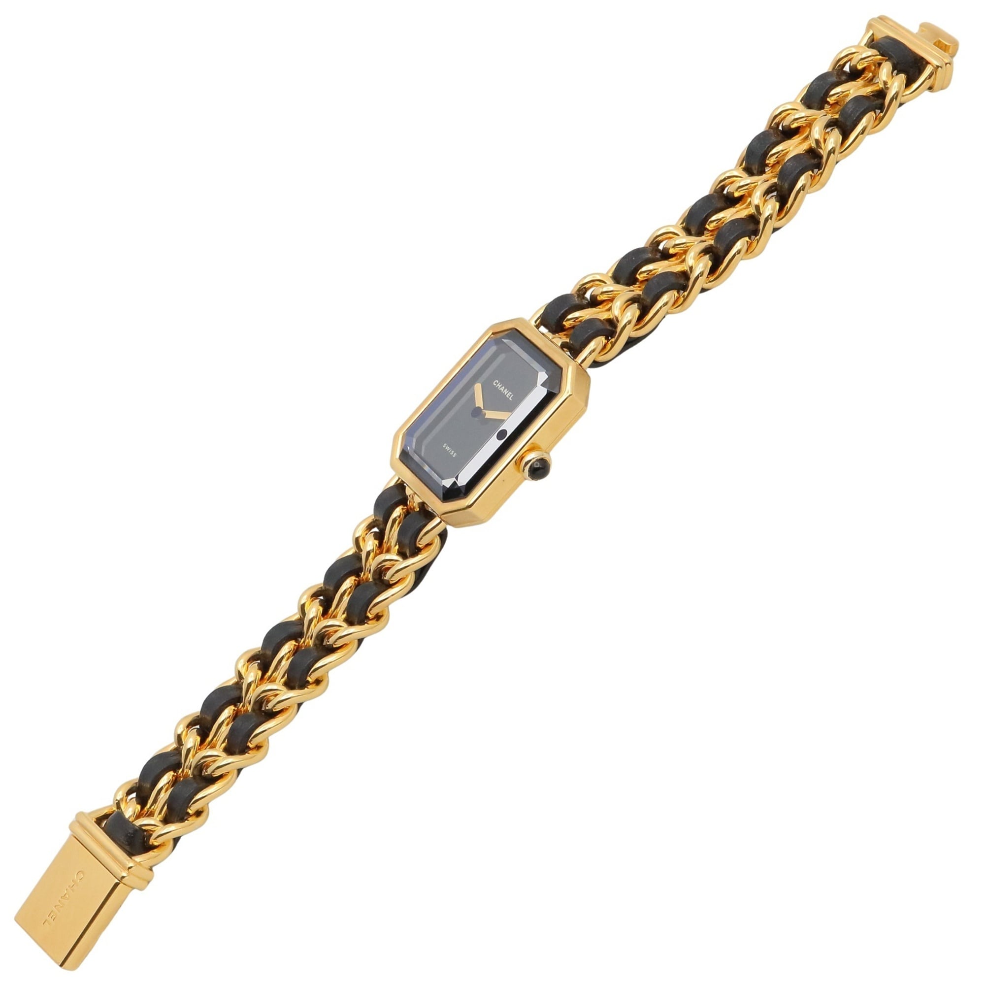 Chanel CHANEL Première M Wristwatch, Gold Plated (GP), Leather Strap, Women's, Black, H0001 — Very Good