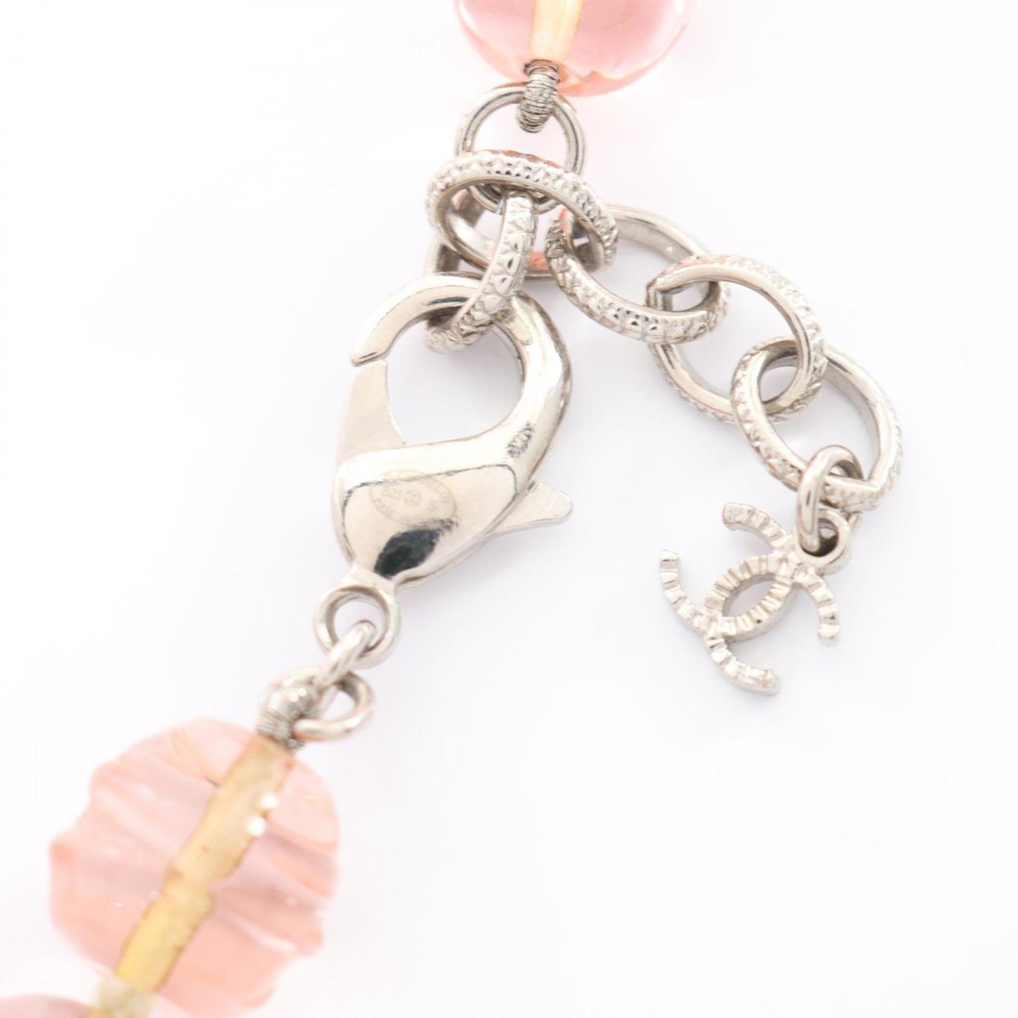 Chanel Coco Mark Necklace, Stainless Steel, Plastic, and Rhinestones, Women's, Silver, Pink, Clear