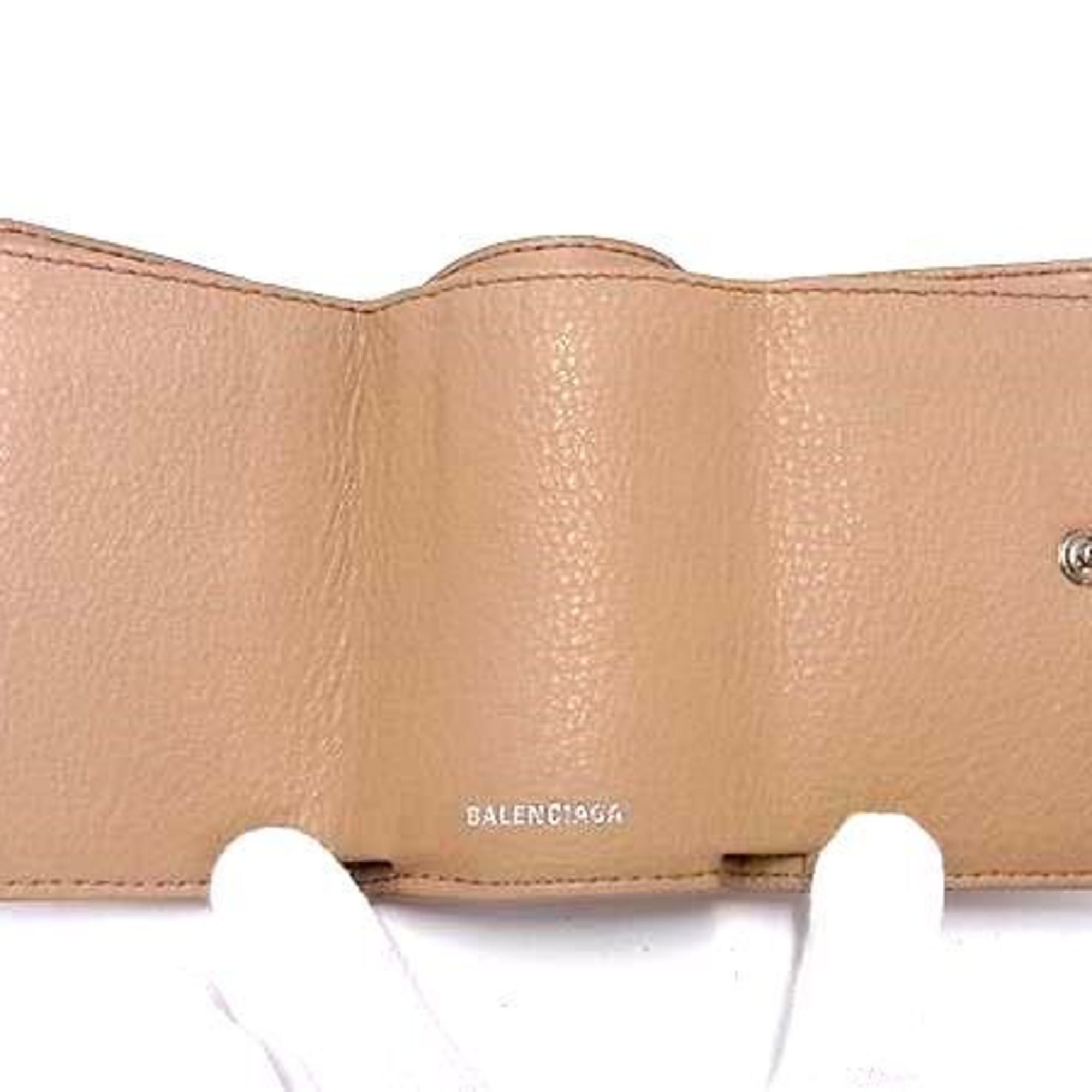 BALENCIAGA Paper Mini Wallet 391446 Beige Leather Women's Trifold