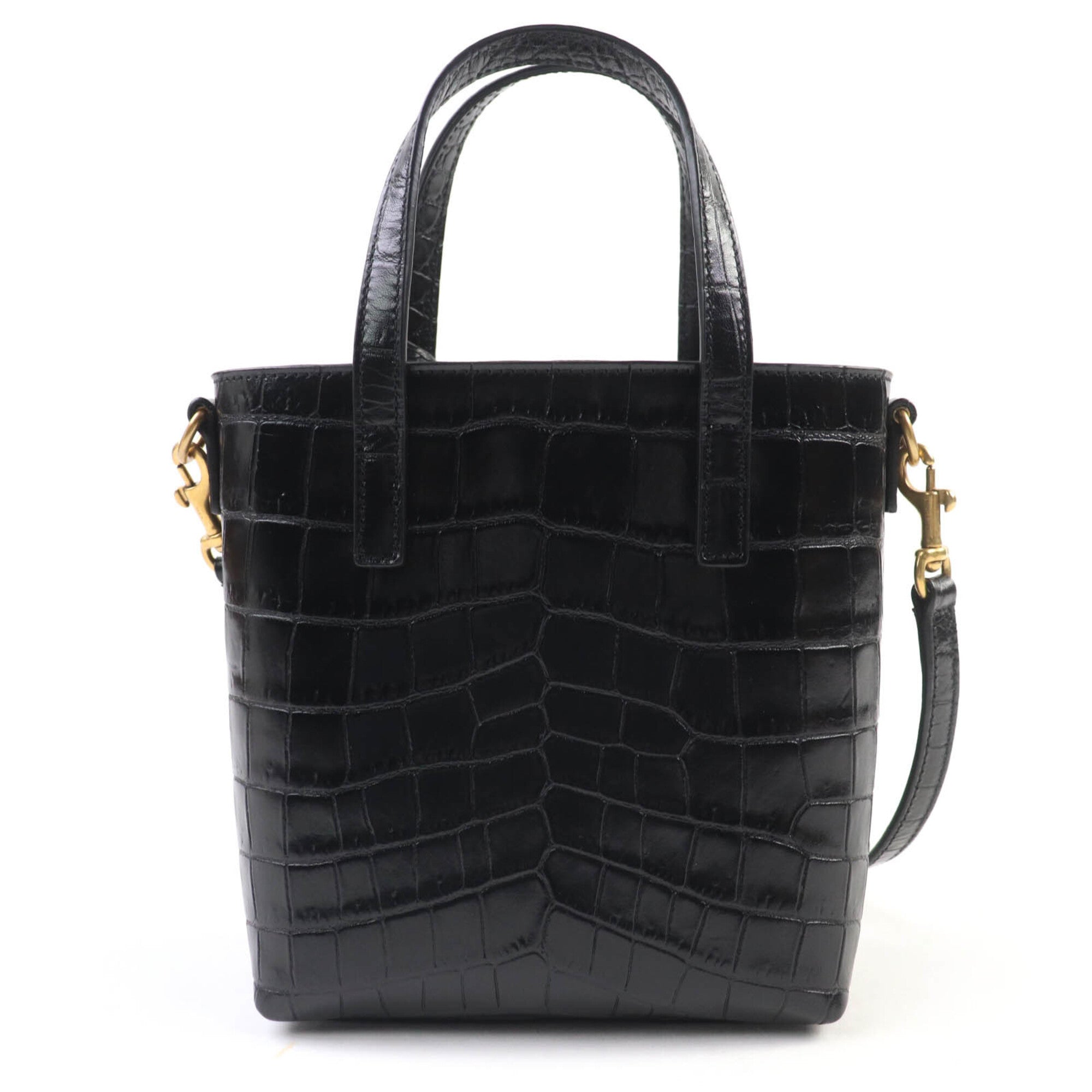 SAINT LAURENT 712367 Mini Toy Shopping Leather Crocodile Embossed 2-Way Handbag/Shoulder Bag, Black, with Box and Dust Made in Italy, Women's — Like New