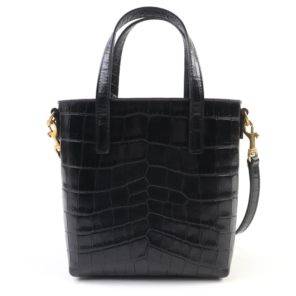 SAINT LAURENT 712367 Mini Toy Shopping Leather Crocodile Embossed 2-Way Handbag/Shoulder Bag, Black, with Box and Dust Made in Italy, Women's — Like New