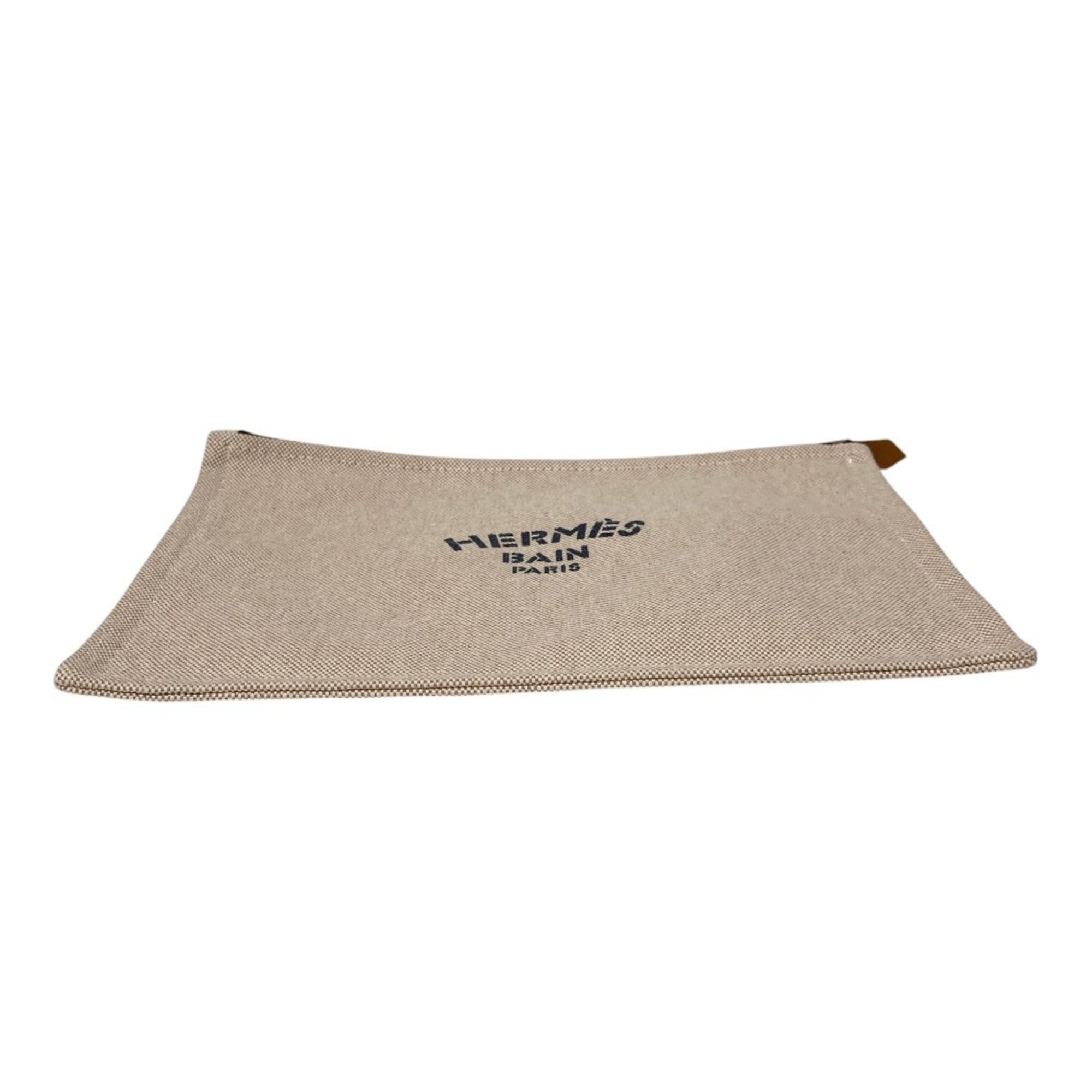 HERMES New Yachting GM Canvas Flat Pouch, Beige, Men's & Women's — Like New