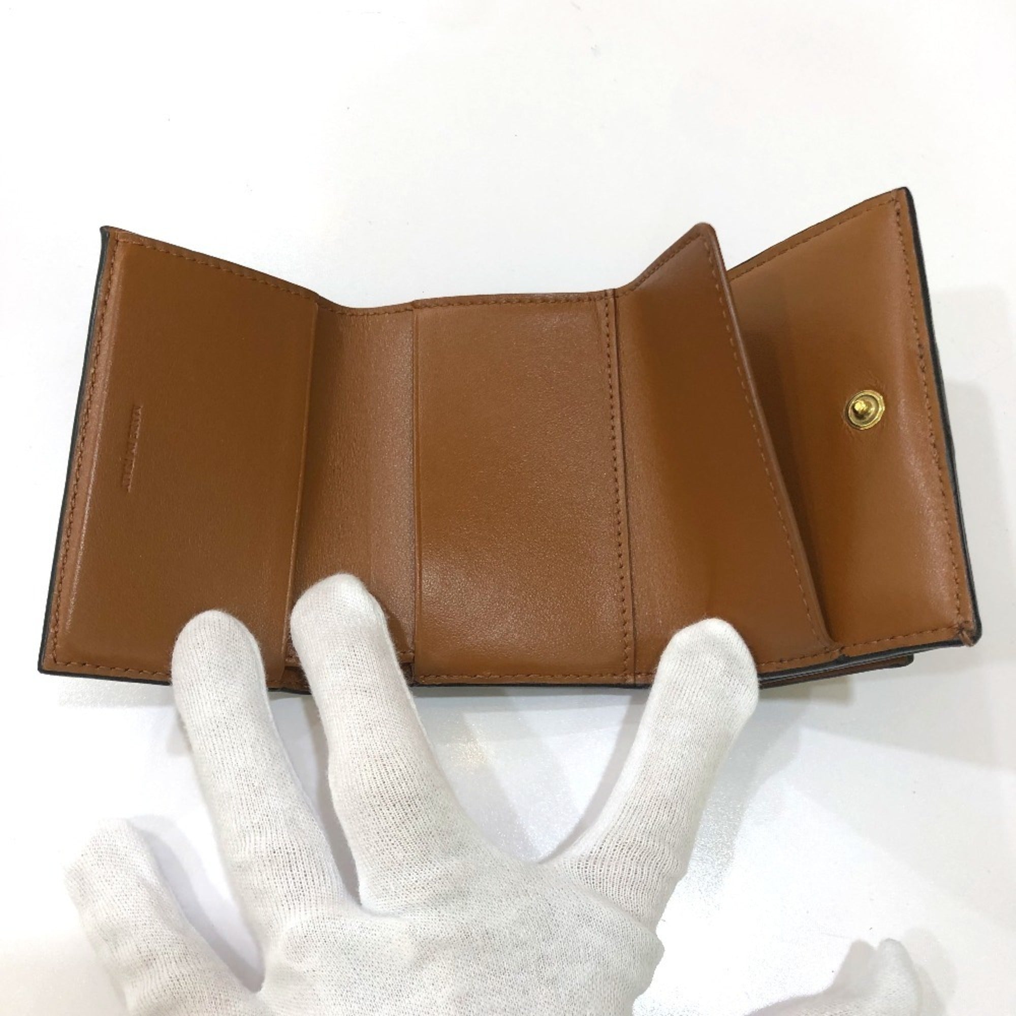 CELINE Triomphe Small Trifold Compact Wallet, PVC/Leather, Women's, Brown