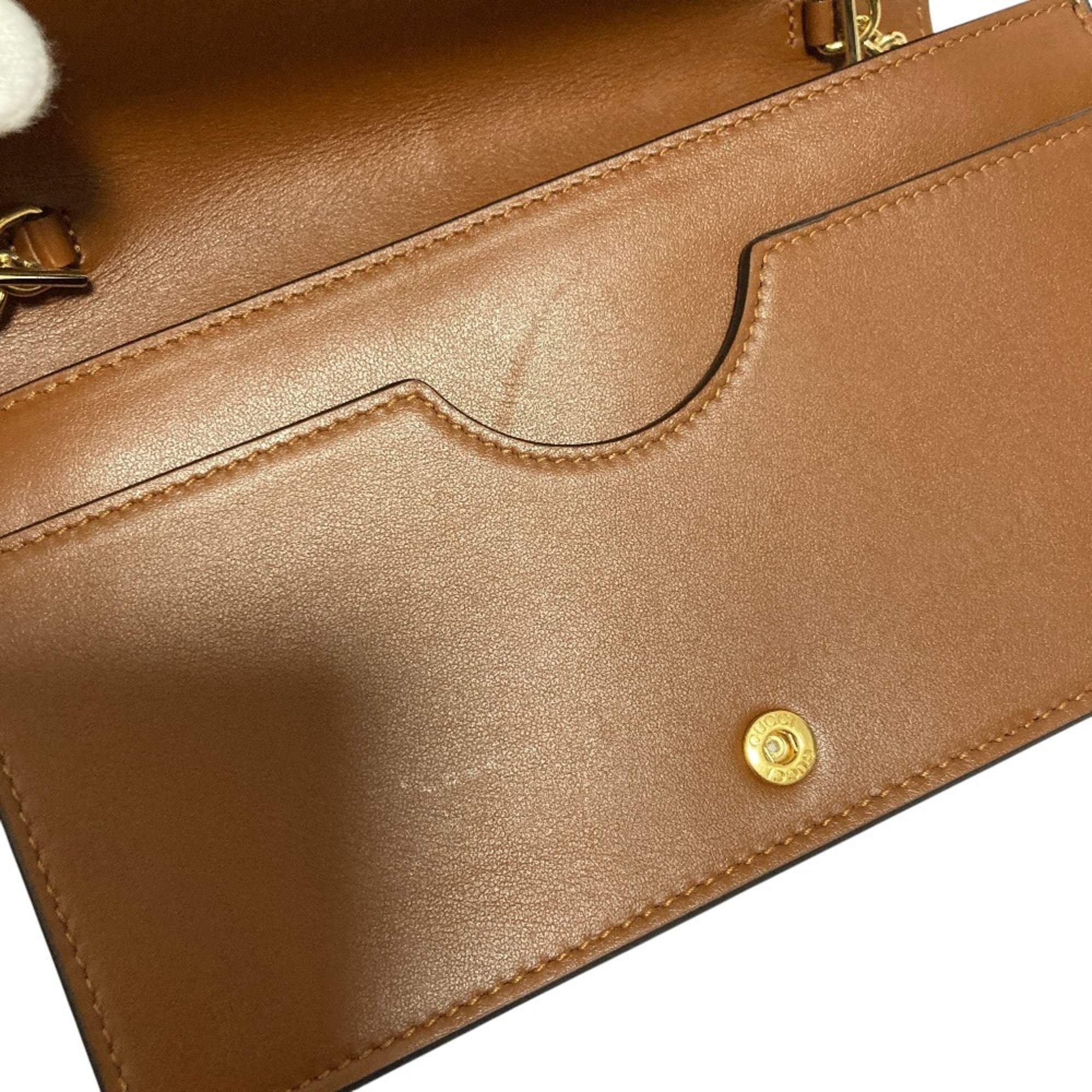 GUCCI GG Matelasse Leather Wallet, Chain Shoulder Bag, 723787, Brown, Women's — Like New
