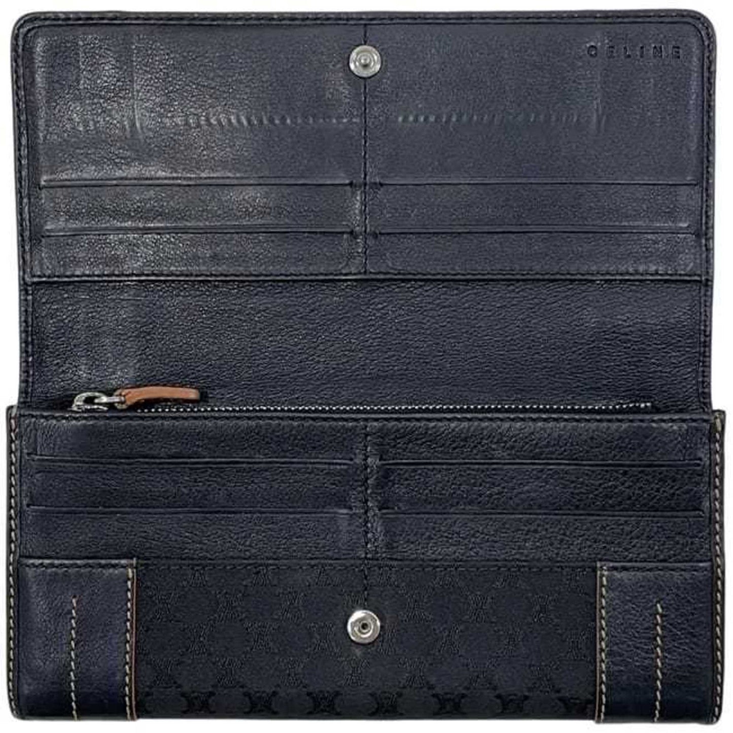 Celine bifold long wallet ec-24339 black macadam canvas leather ST 00/66 CELINE men's women's nylon stitching