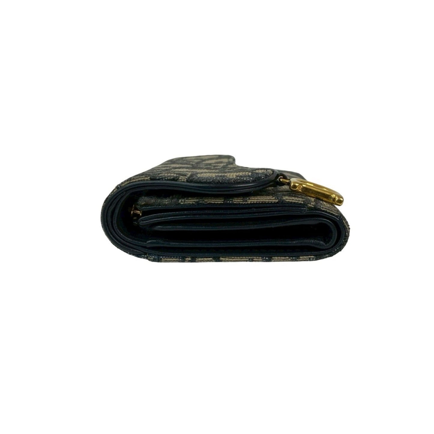 Christian Dior Oblique Logo Canvas and Leather Tri-fold Wallet, Mini, Navy, 18273