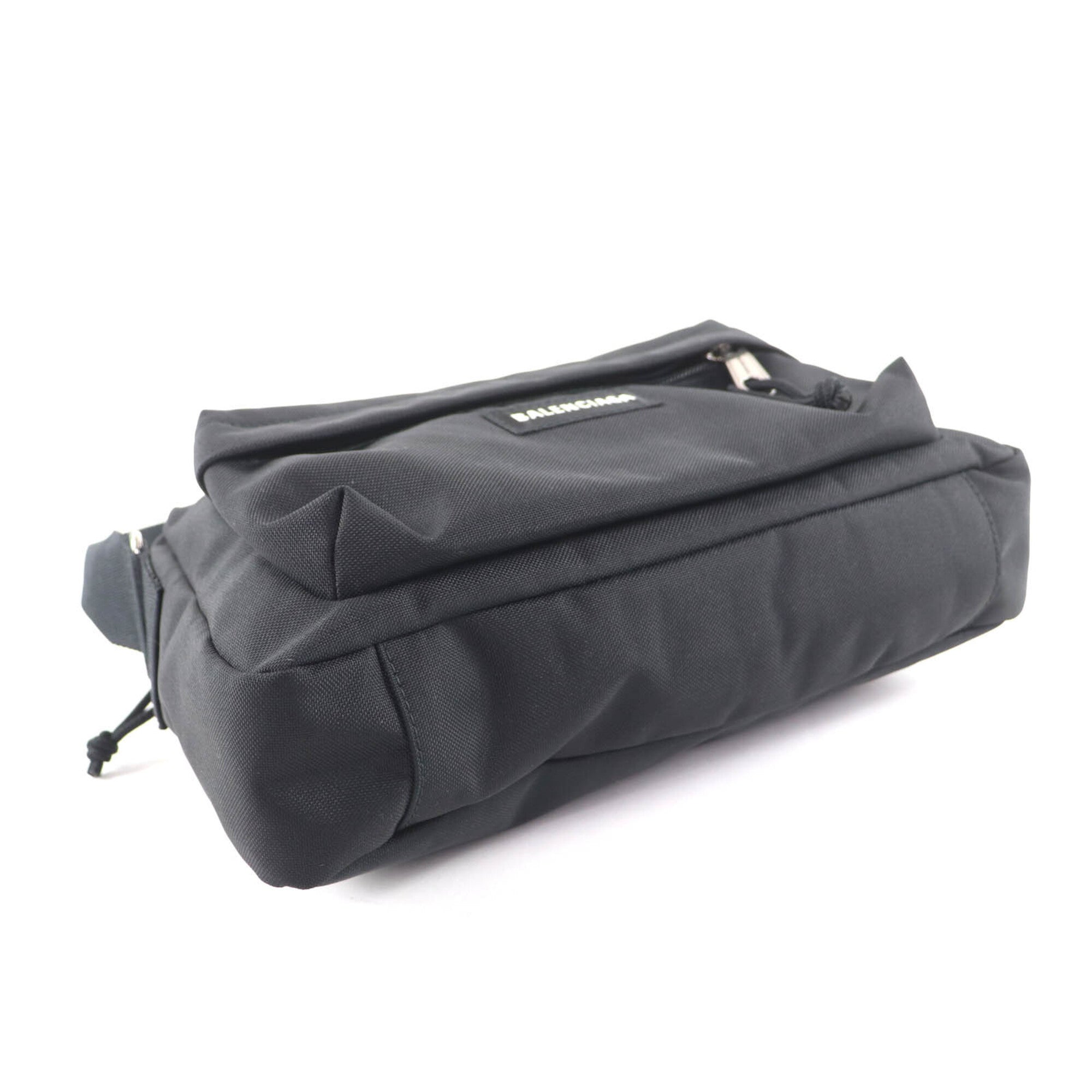 BALENCIAGA 787574 Explorer Nylon One-Shoulder Bag with Logo, Black, Made in Italy, Women's — Like New