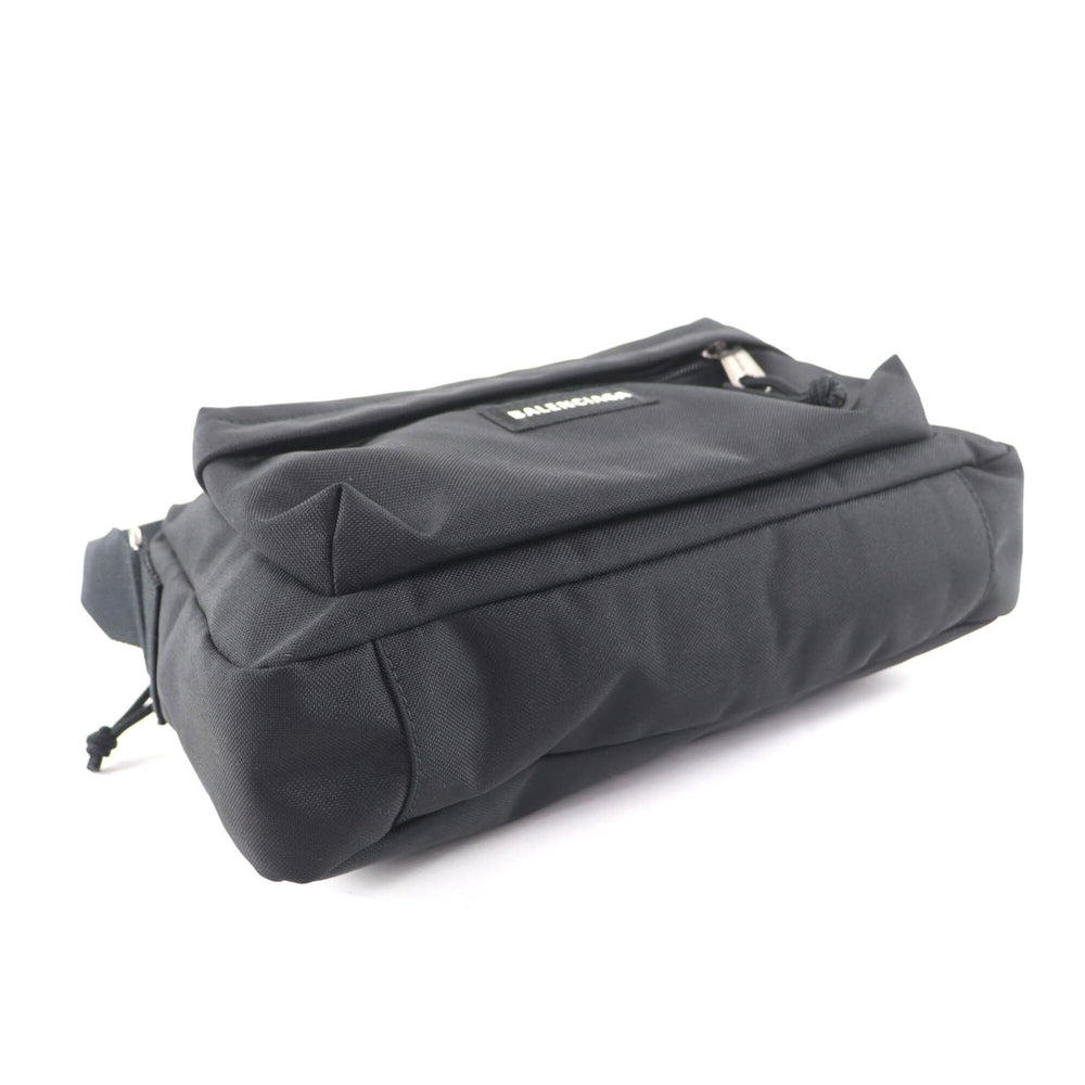 BALENCIAGA 787574 Explorer Nylon One-Shoulder Bag with Logo, Black, Made in Italy, Women's — Like New