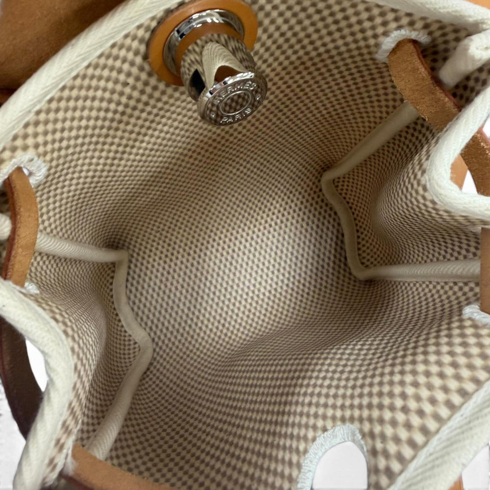 HERMES Herbag TPM Shoulder Bag Toile GM Officier Leather Natural Beige Black Silver Hardware □H Stamp Made in France Women's — Like New