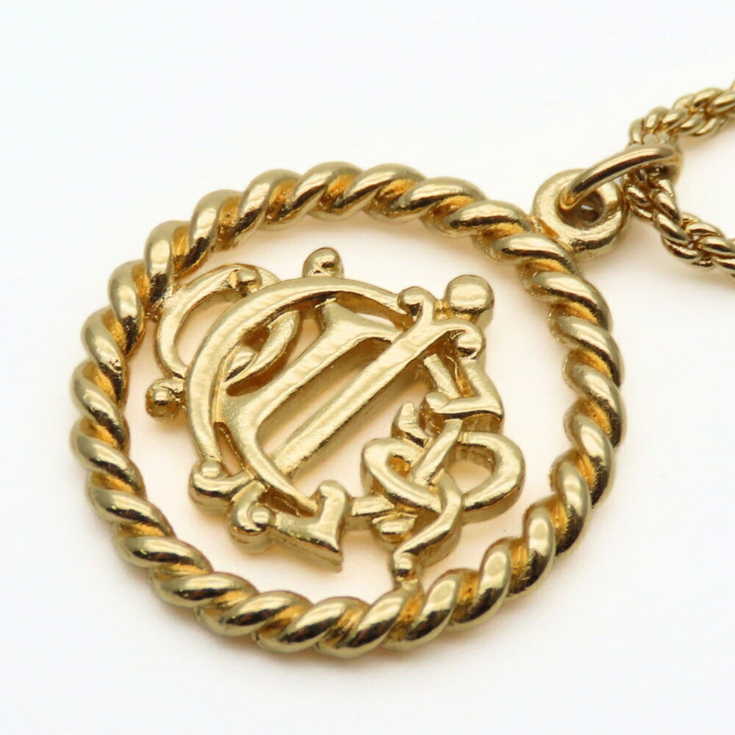 Christian Dior Necklace Emblem Metal Gold Plated GP Women's