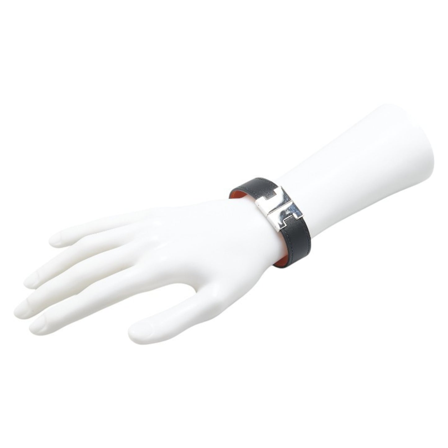 Hermes Lurie Reversible Bracelet Black Brown Swift Metal Women's HERMES