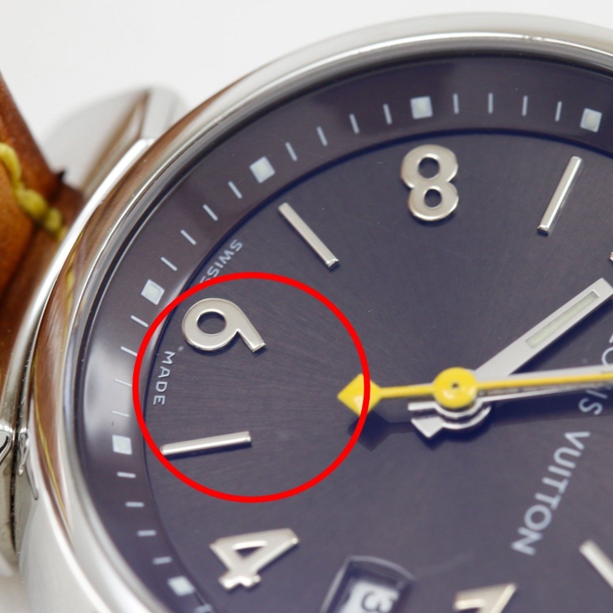 Louis Vuitton Tambour Watch Q1211, Stainless Steel and Leather Quartz Movement, Analog Display, Black Dial, Women's — Very Good