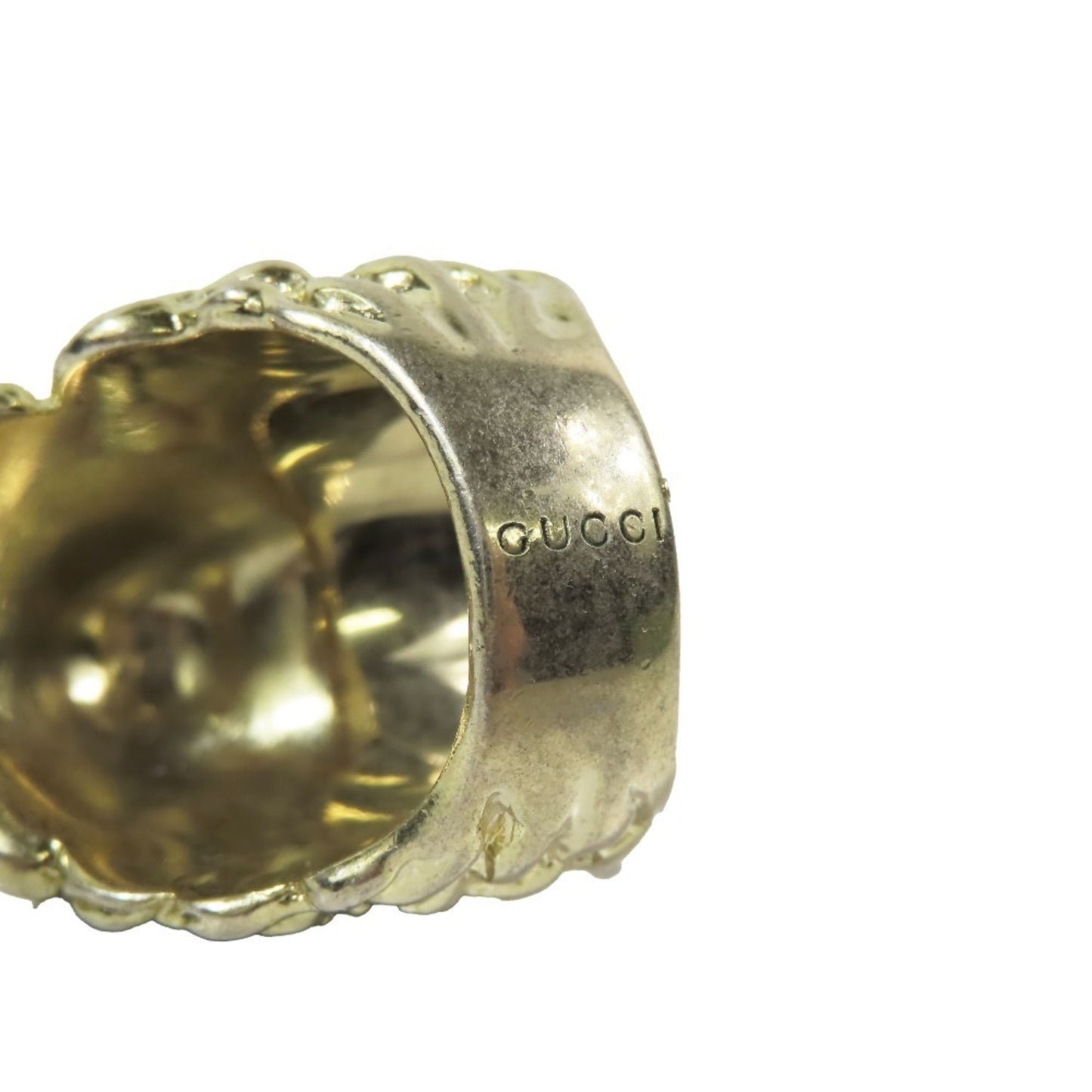 GUCCI Lion Head Ring Emerald Green Accessory Gold M Men's