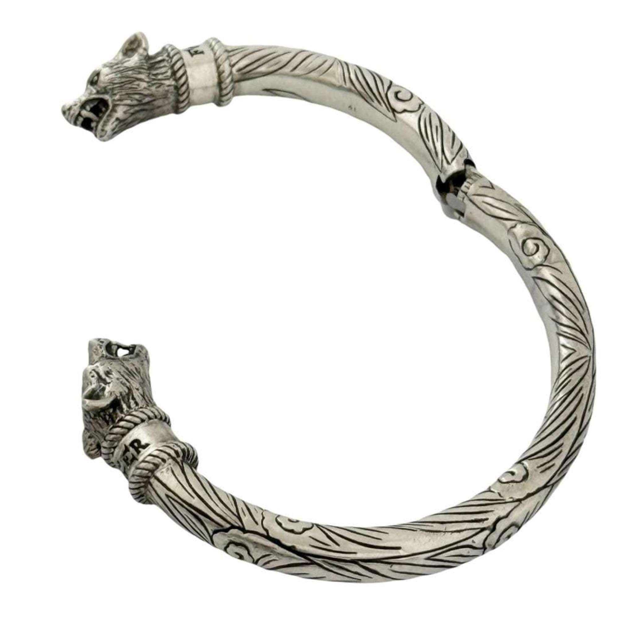 Gucci Men's Anger Forest Wolf Bangle Bracelet in Silver