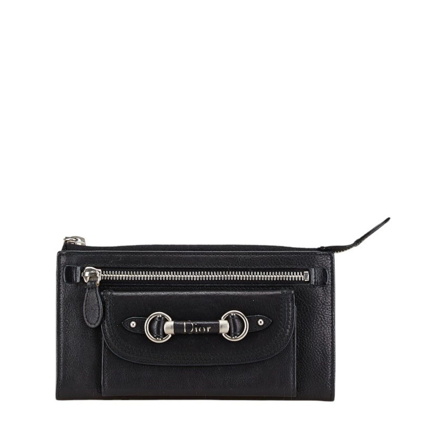 Christian Dior Dior Long Wallet Black Leather Women's