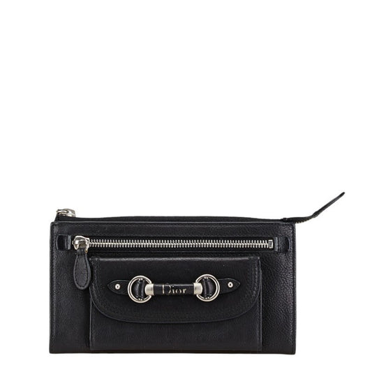 Christian Dior Dior Long Wallet Black Leather Women's