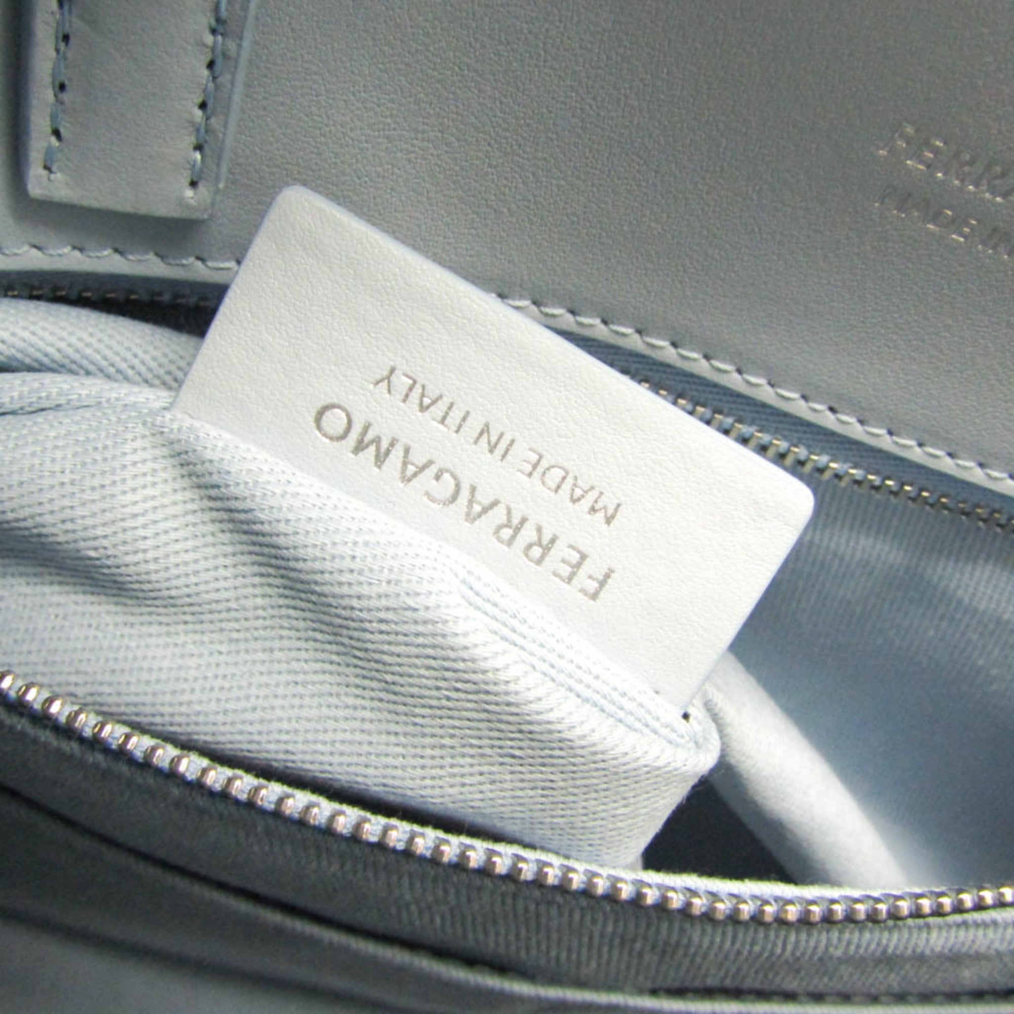 Salvatore Ferragamo Medium GG-219407 Women's Fabric,Leather Handbag,Shoulder Bag Beige,Blue — Like New