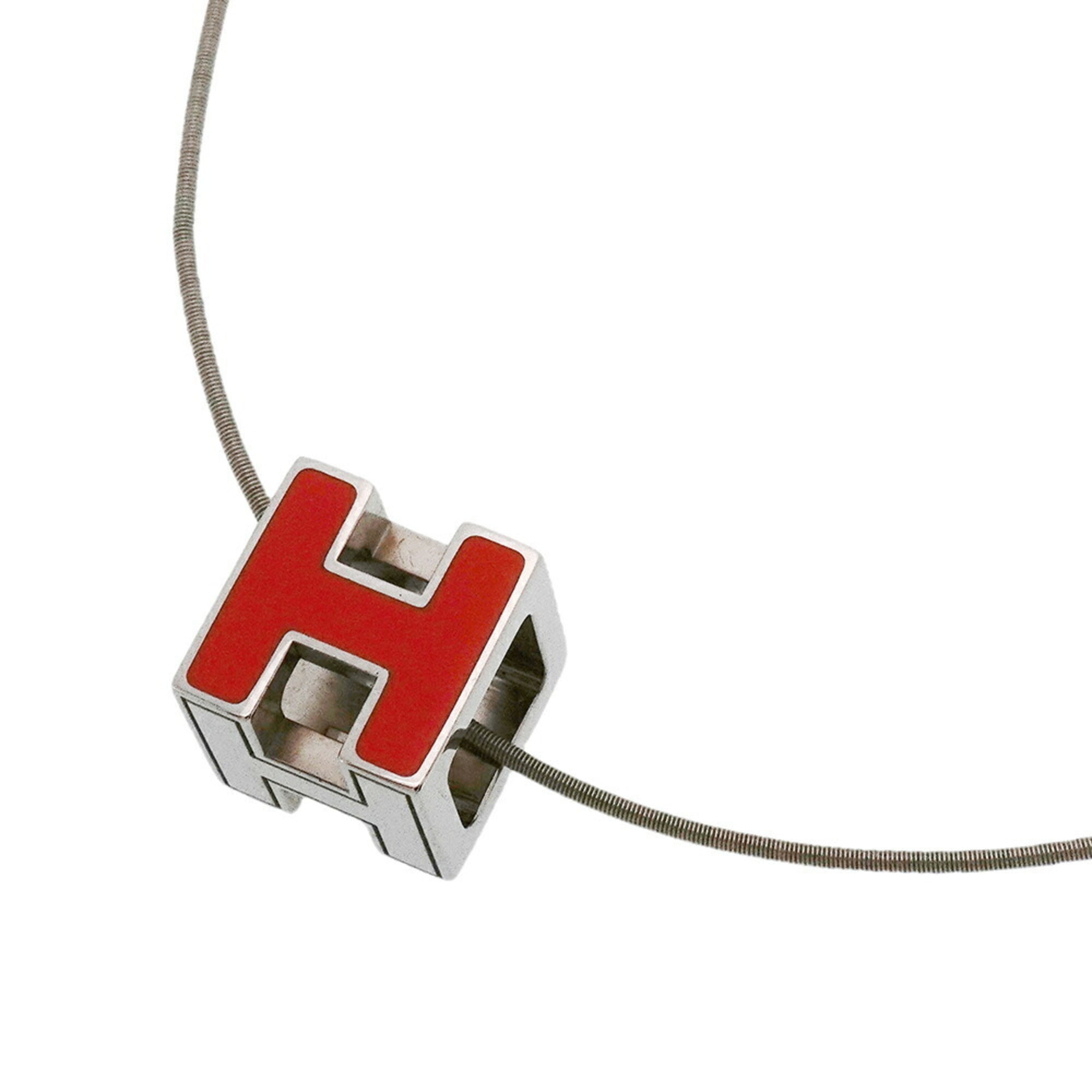 Hermes Necklace, Carage d'Ash Metal, Silver, Orange, Women's