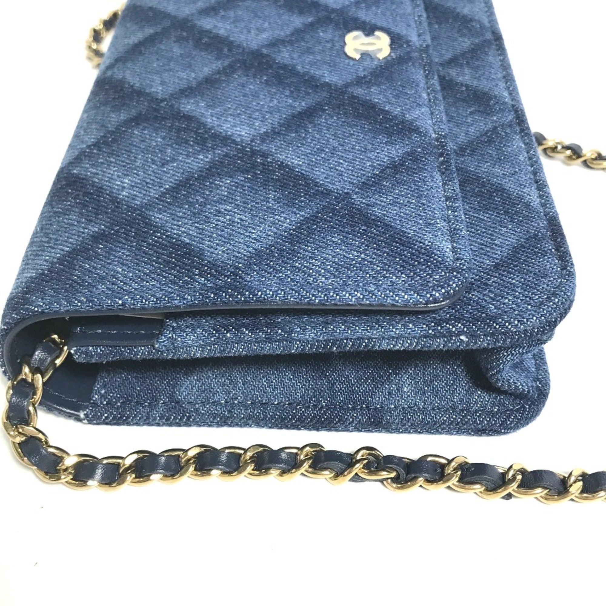CHANEL AP0250 Long Wallet Chain Bag Matelasse Shoulder Denim Women's Blue — New - Store Return