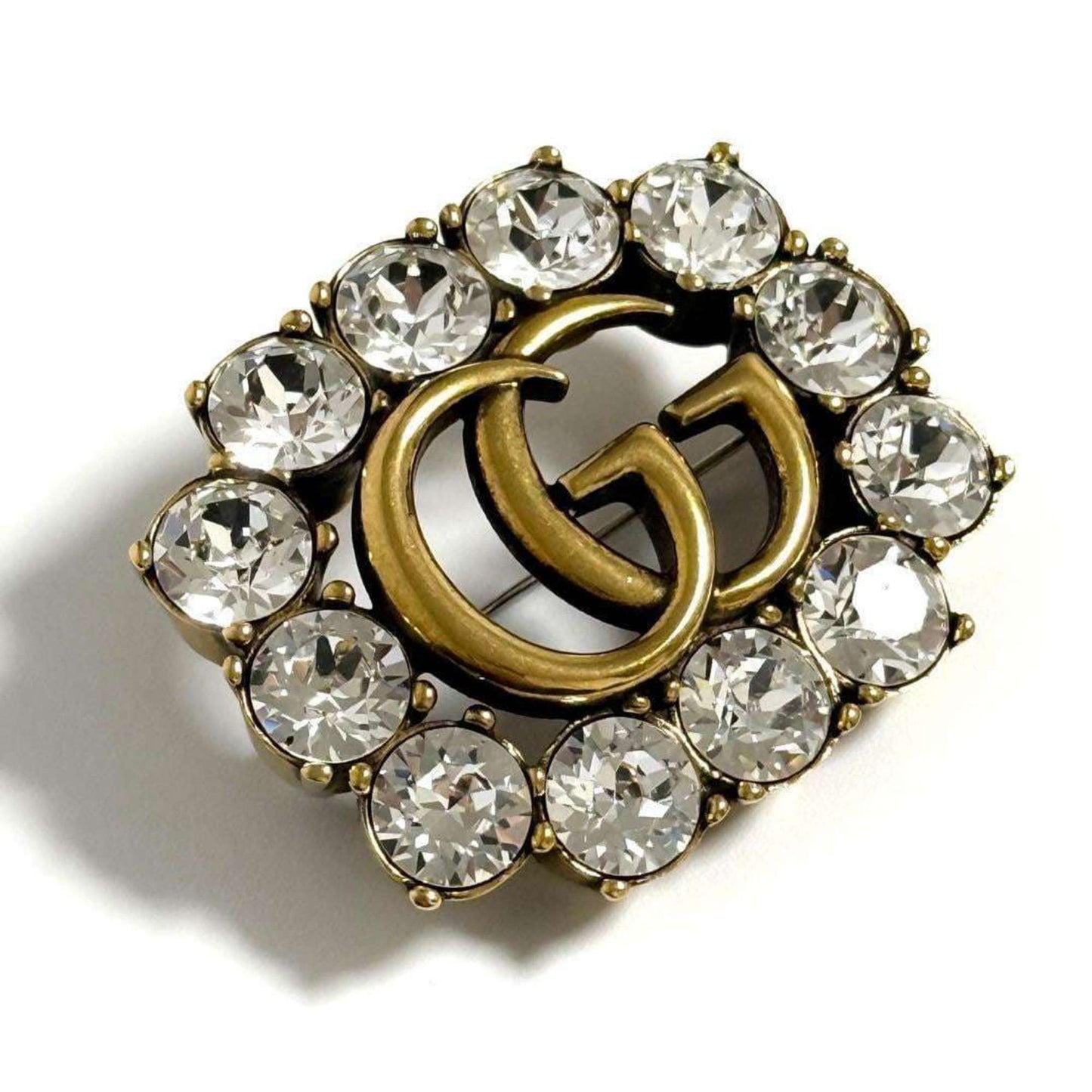 Gucci Women's Metal Double G Brooch Badge with Crystals