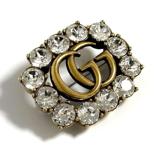 Gucci Women's Metal Double G Brooch Badge with Crystals