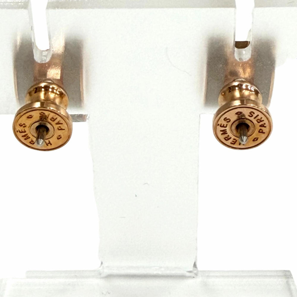 HERMES Mini Pop H Marron Glacé Rose Gold Earrings, Made in France, Women's, with Box and Dust Bag — Like New