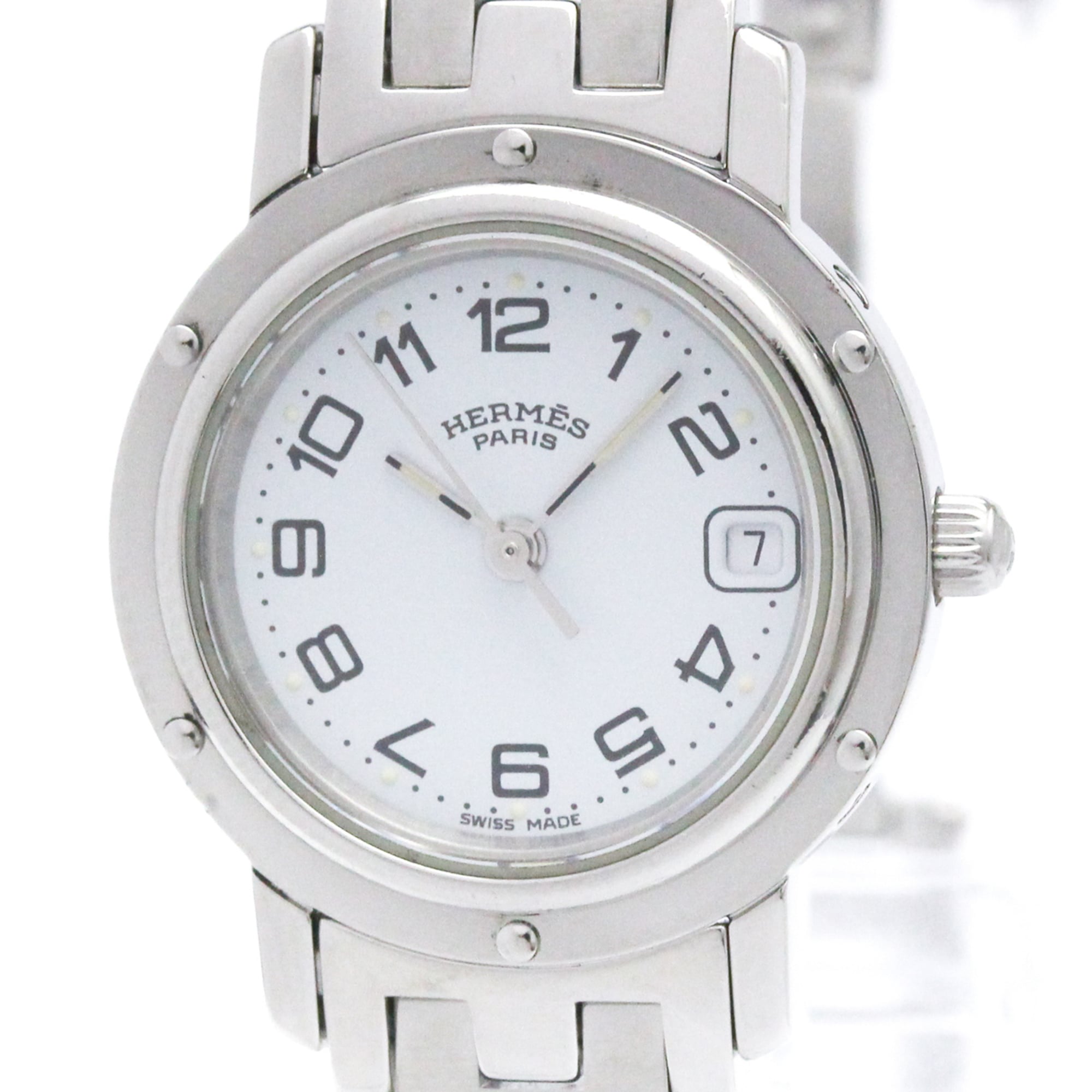 HERMES Clipper Stainless Steel Quartz Ladies Watch CL4.210 Polished — Very Good