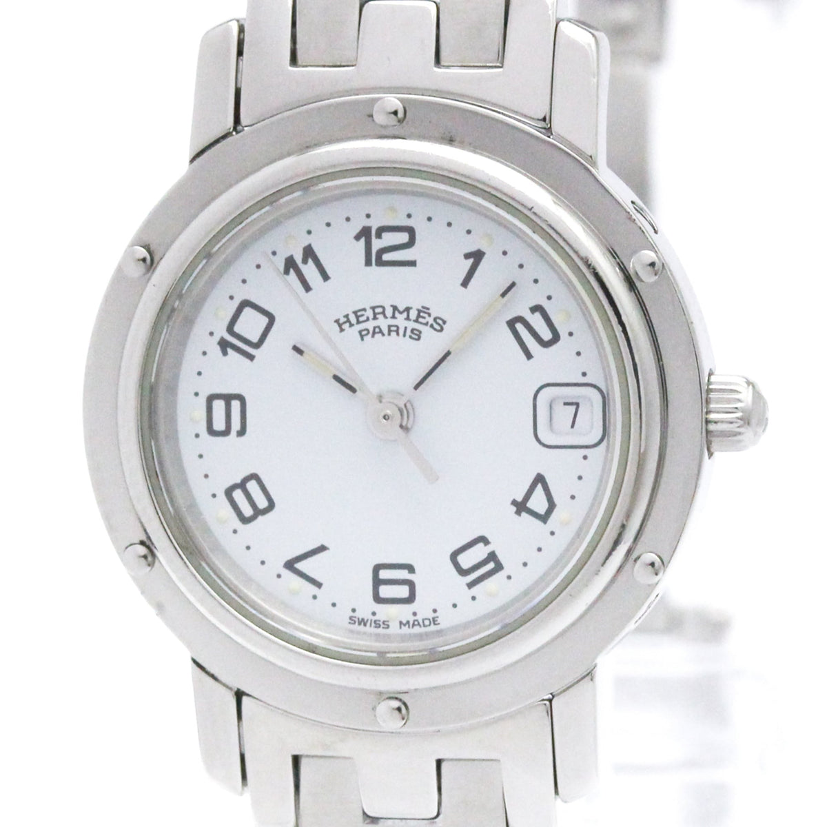 HERMES Clipper Stainless Steel Quartz Ladies Watch CL4.210 Polished — Very Good
