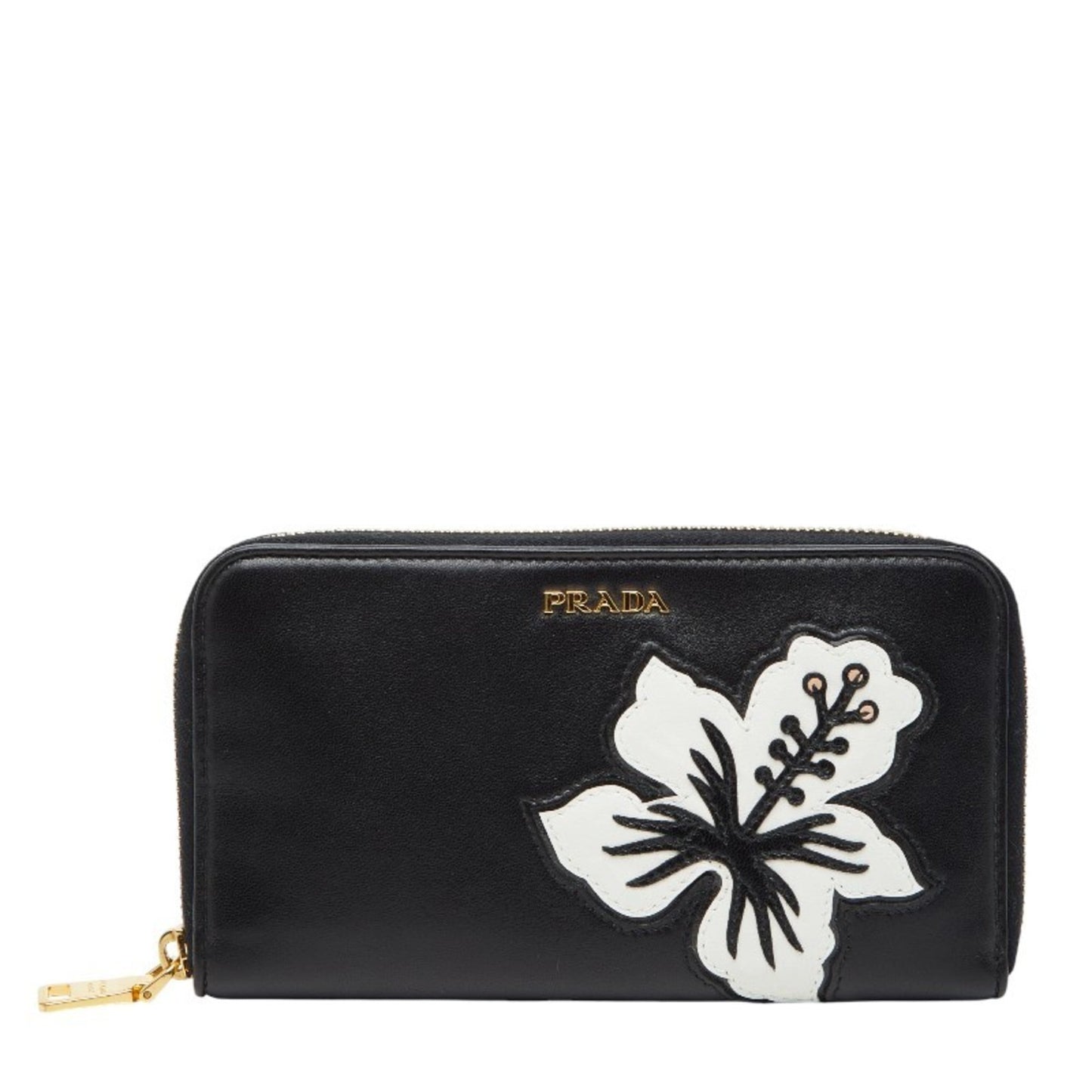 Prada Flower Hula Hawaii Long Wallet Black Leather Women's PRADA