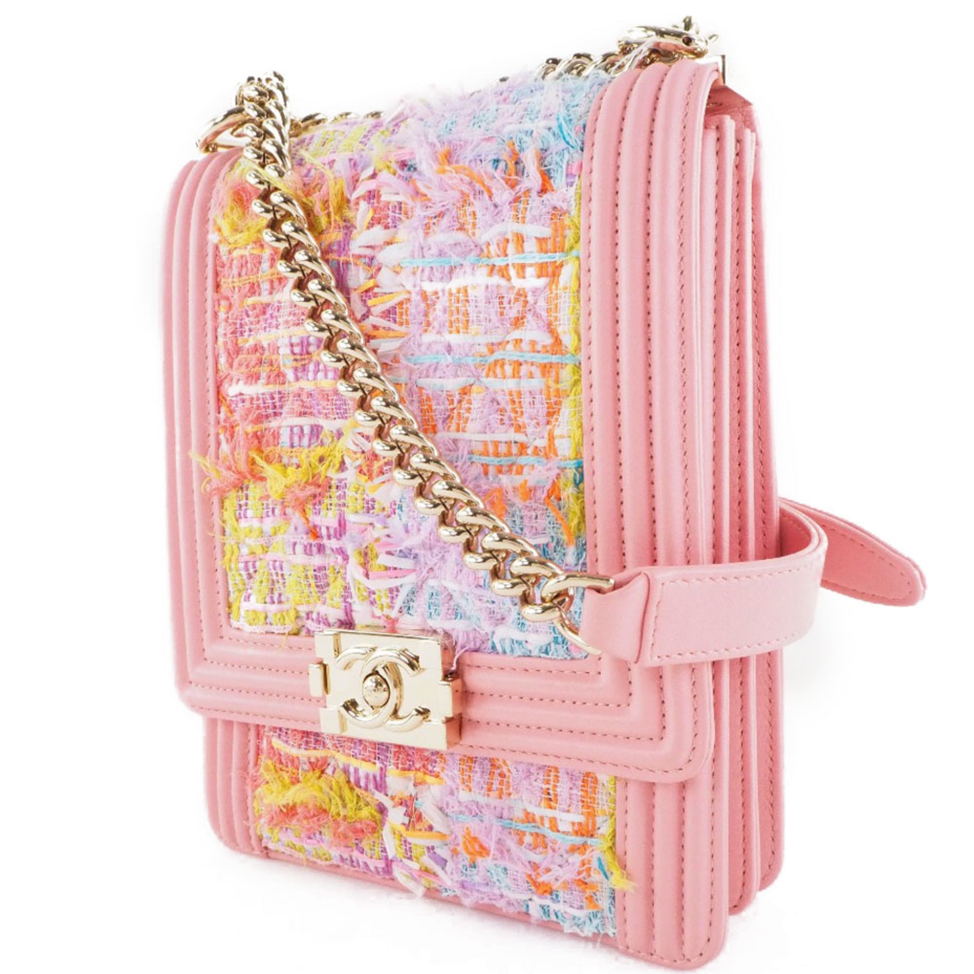 Chanel Chain Shoulder Boy Coco Mark AS0130 Tweed x Lambskin Pink Ladies Bag — Like New