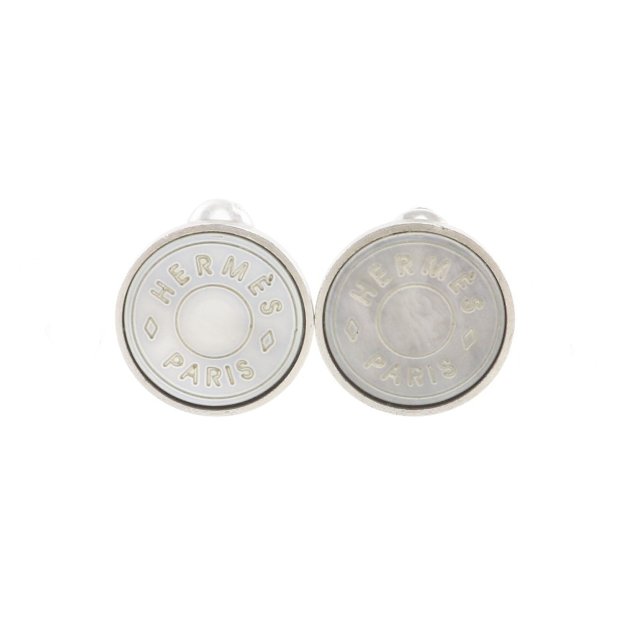Hermès HERMES Serie Earrings BIJOUTERIE FANTAISIE Vintage Metal and Shell Silver Approx. 11.6g Women's