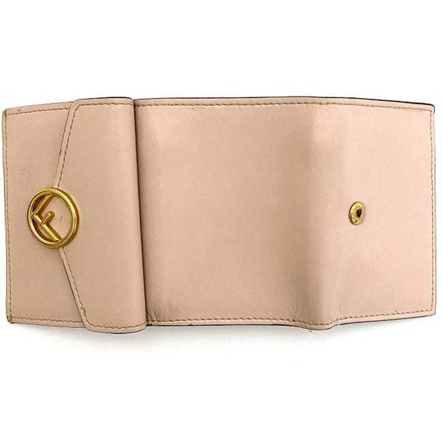 Fendi Trifold Wallet Pink Beige Gold Fizu 8M0395 Leather GP FENDI Circle Women's