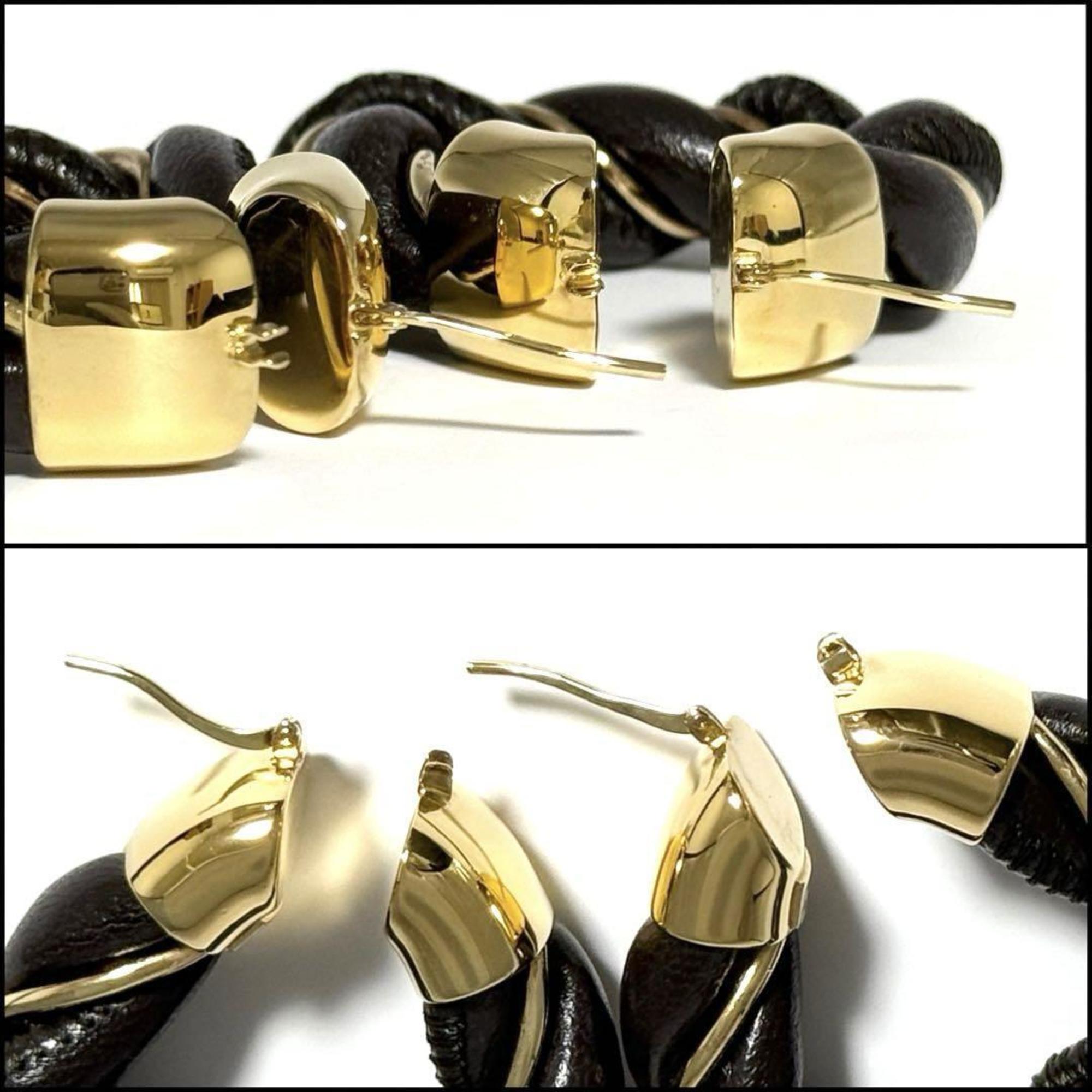 BOTTEGA VENETA Women's Hoop Triangle Twist Earrings in 925 Silver and Leather — Like New