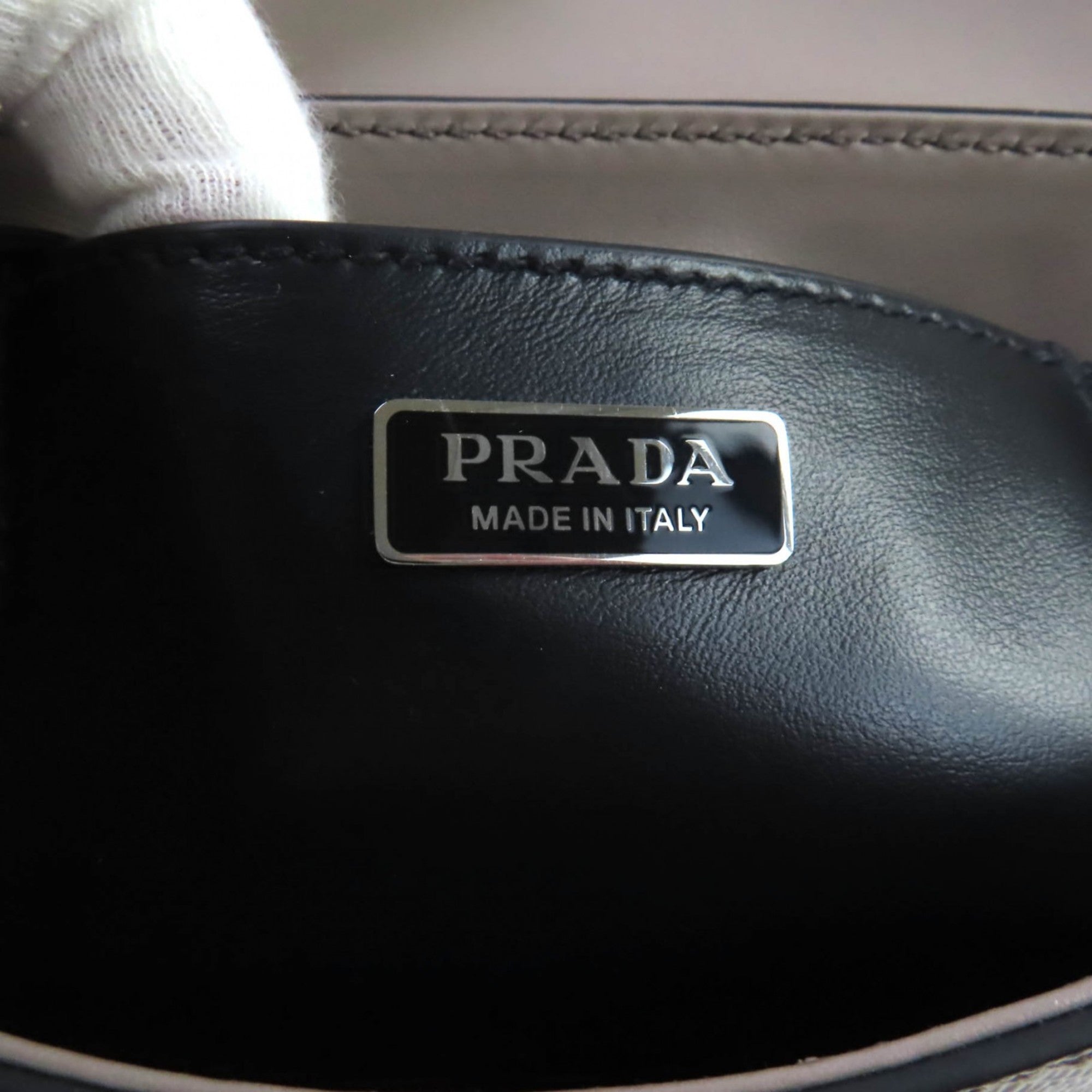 PRADA 2VD065 Saffiano Leather Argilla Shoulder Bag with Triangle Logo Plate, Dust Bag, Made in Italy, Women's — Like New