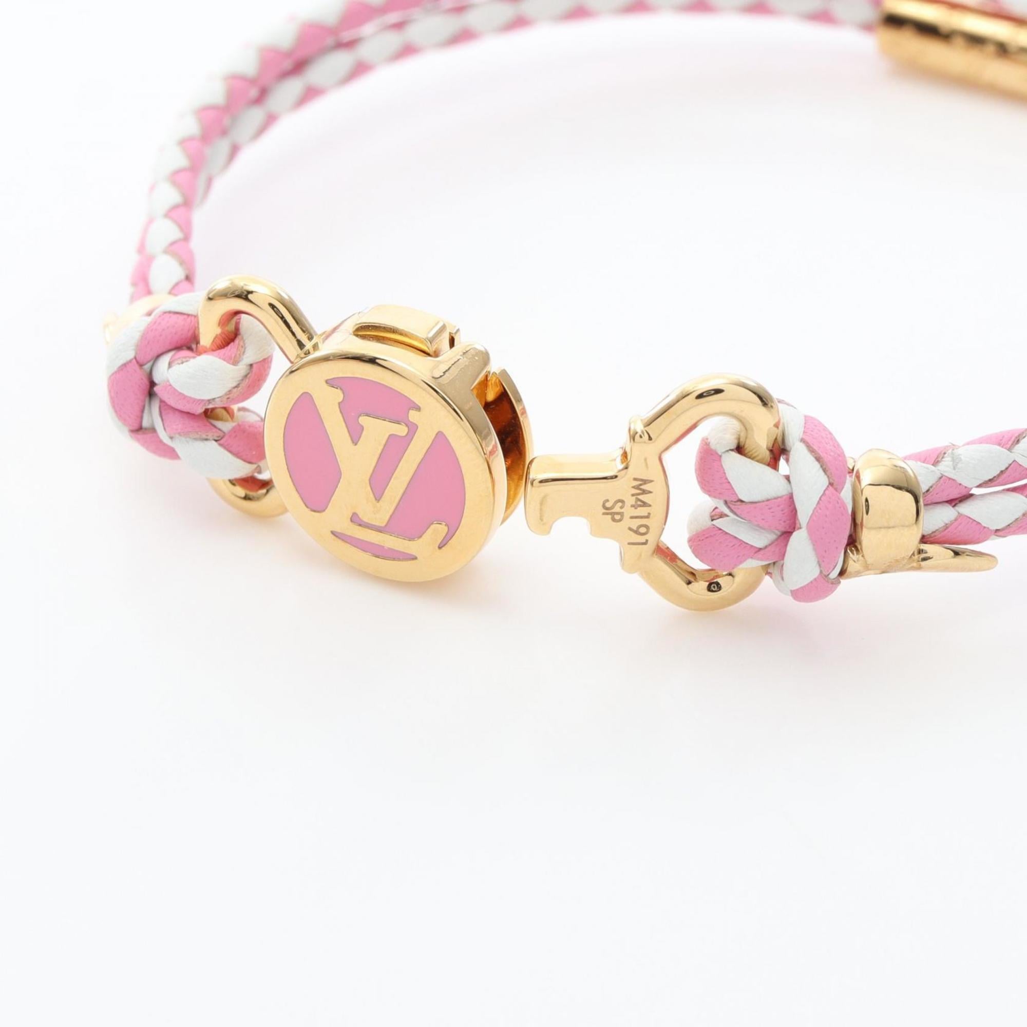 Louis Vuitton LV Click-It Rose Bracelet, Leather, Gold-Plated, Women's, Pink, White, Gold, M4191