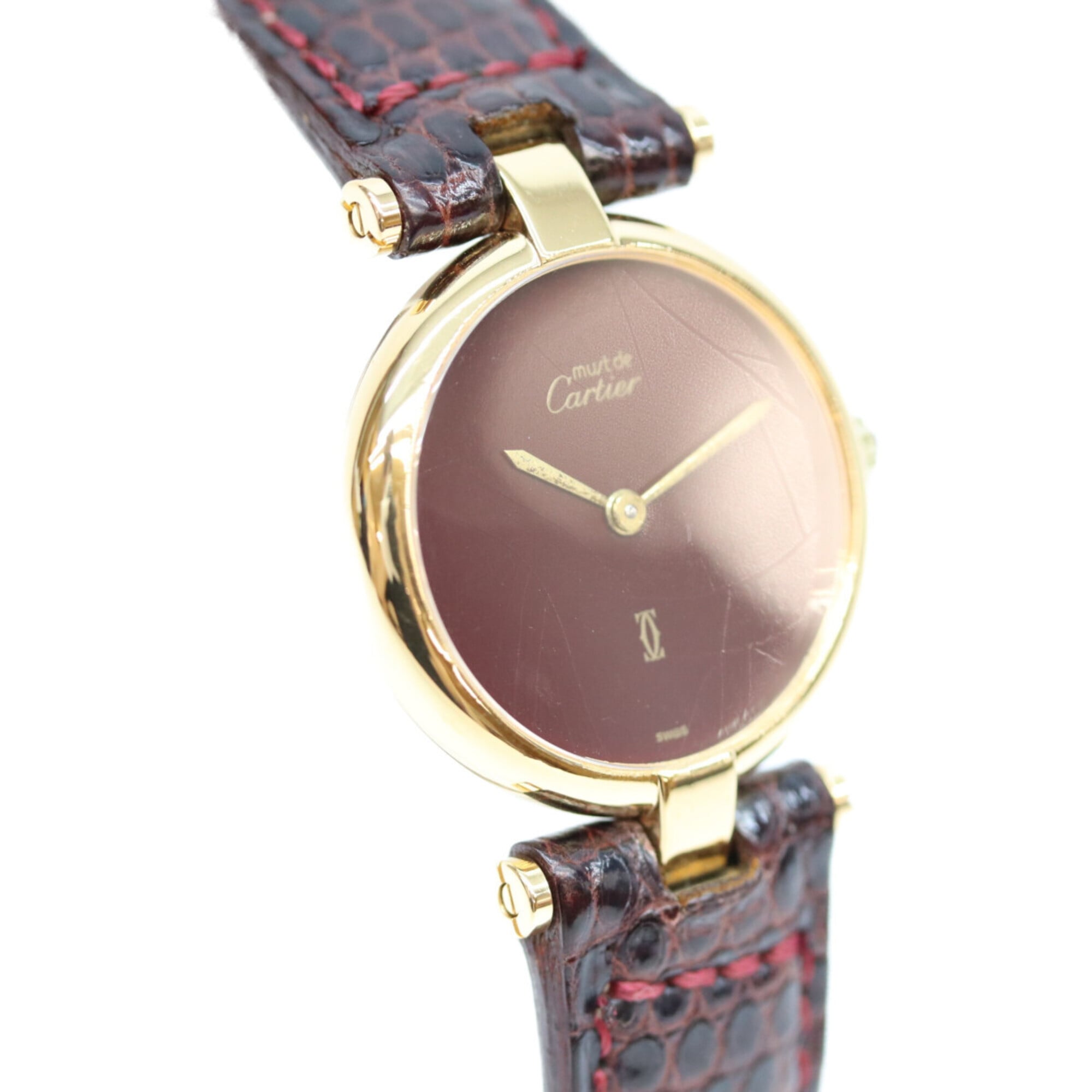 Cartier 925 Garnet Dial Bordeaux Must Vendome SM Vermeil Quartz Watch Gold Red Ladies — Good