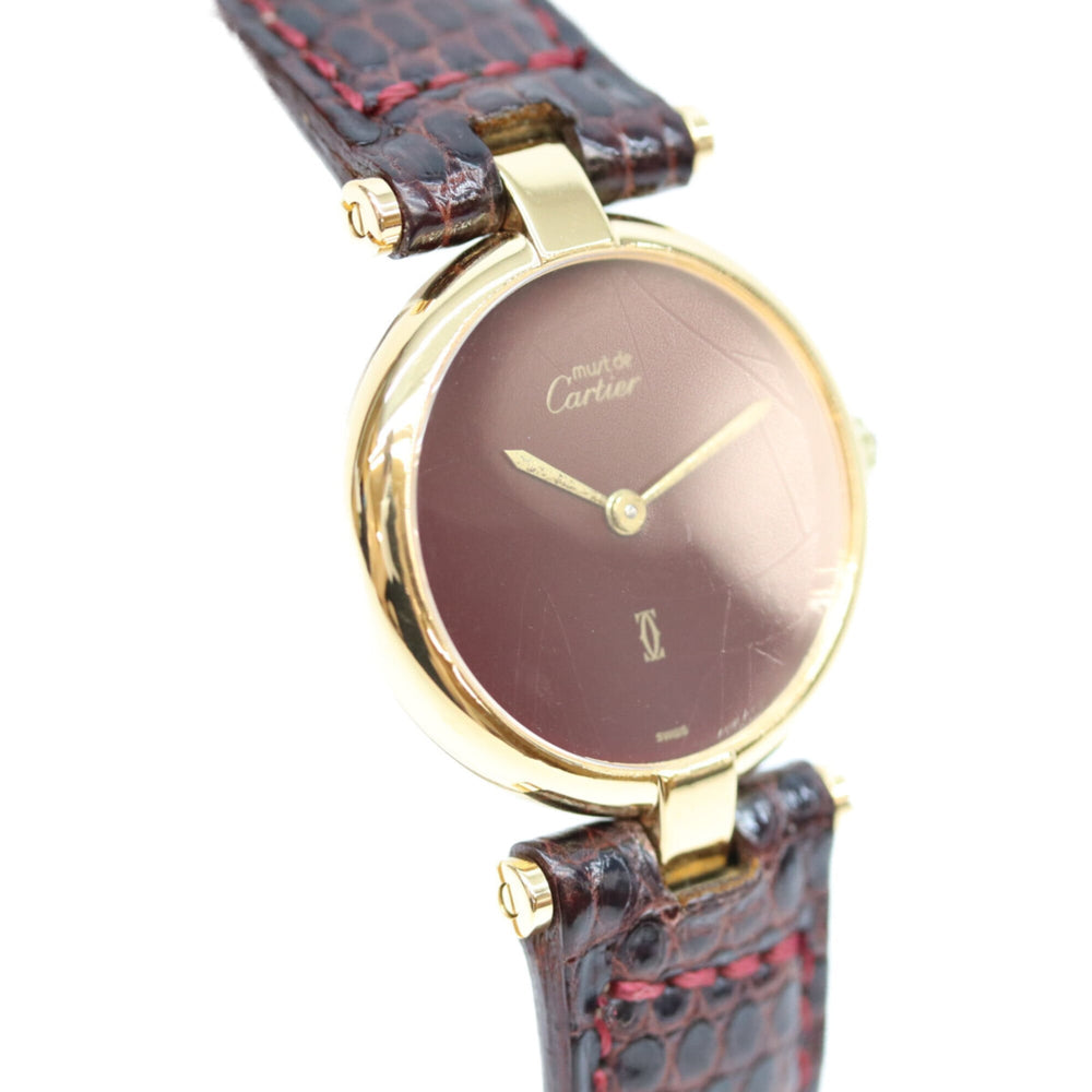 Cartier 925 Garnet Dial Bordeaux Must Vendome SM Vermeil Quartz Watch Gold Red Ladies — Good