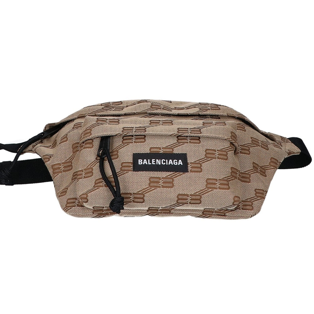 BALENCIAGA 713042 BB Monogram Jacquard Belt Bum Bag Waist Beige Men's — Like New