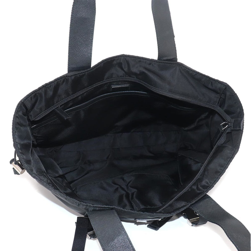 Prada PRADA Tote Handbag Nylon Saffiano Leather Nero Black 2VG042 Silver Hardware Bag — Like New