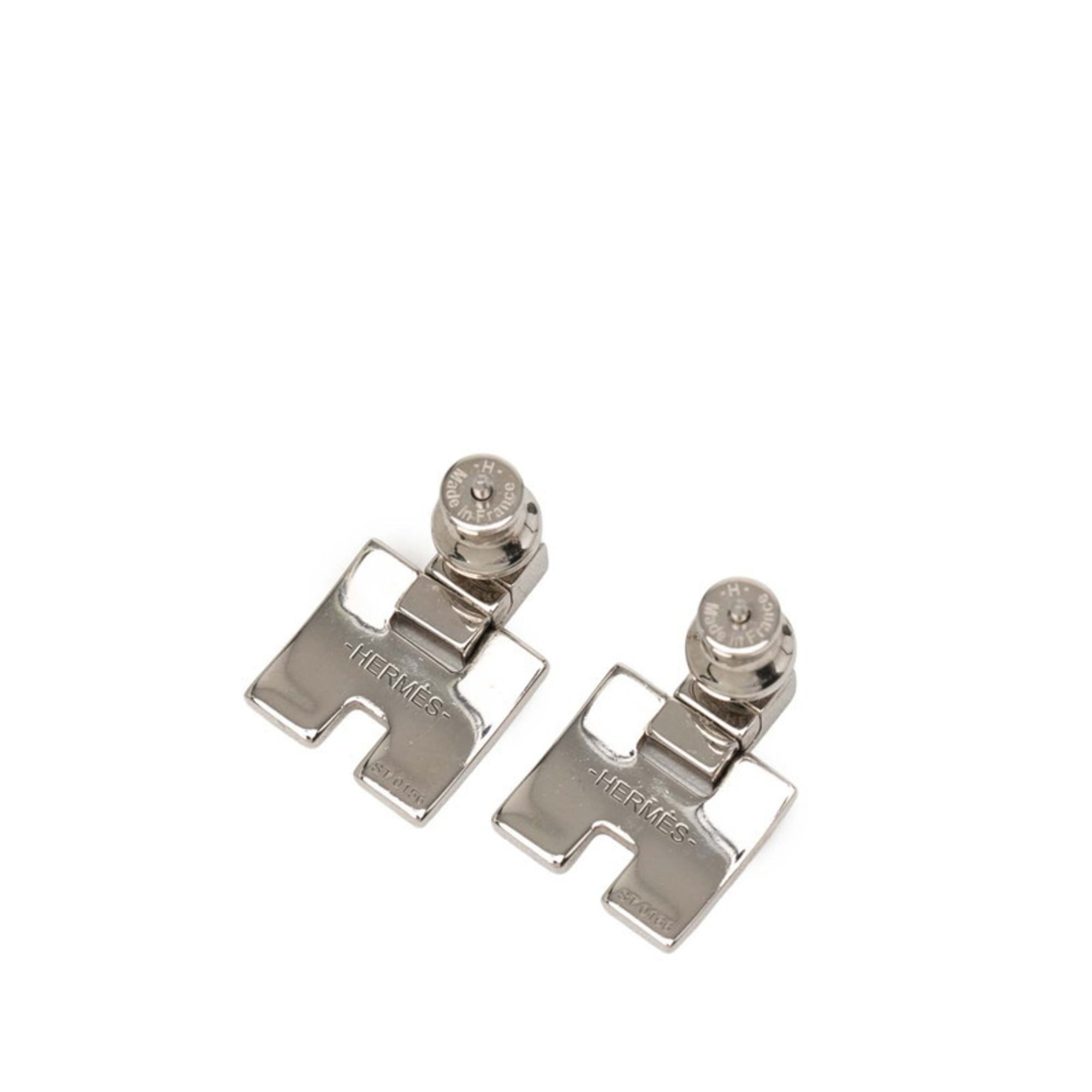 Hermes Irene Earrings in Silver and Beige Metal for Women