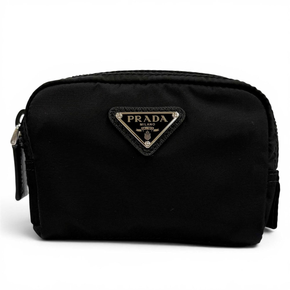 PRADA 1ND339 Micro Re-Nylon Pouch with FRID Tag, Triangle Logo, Cosmetic Pouch, Black, Made in Italy, Women's, Dust Bag — Like New