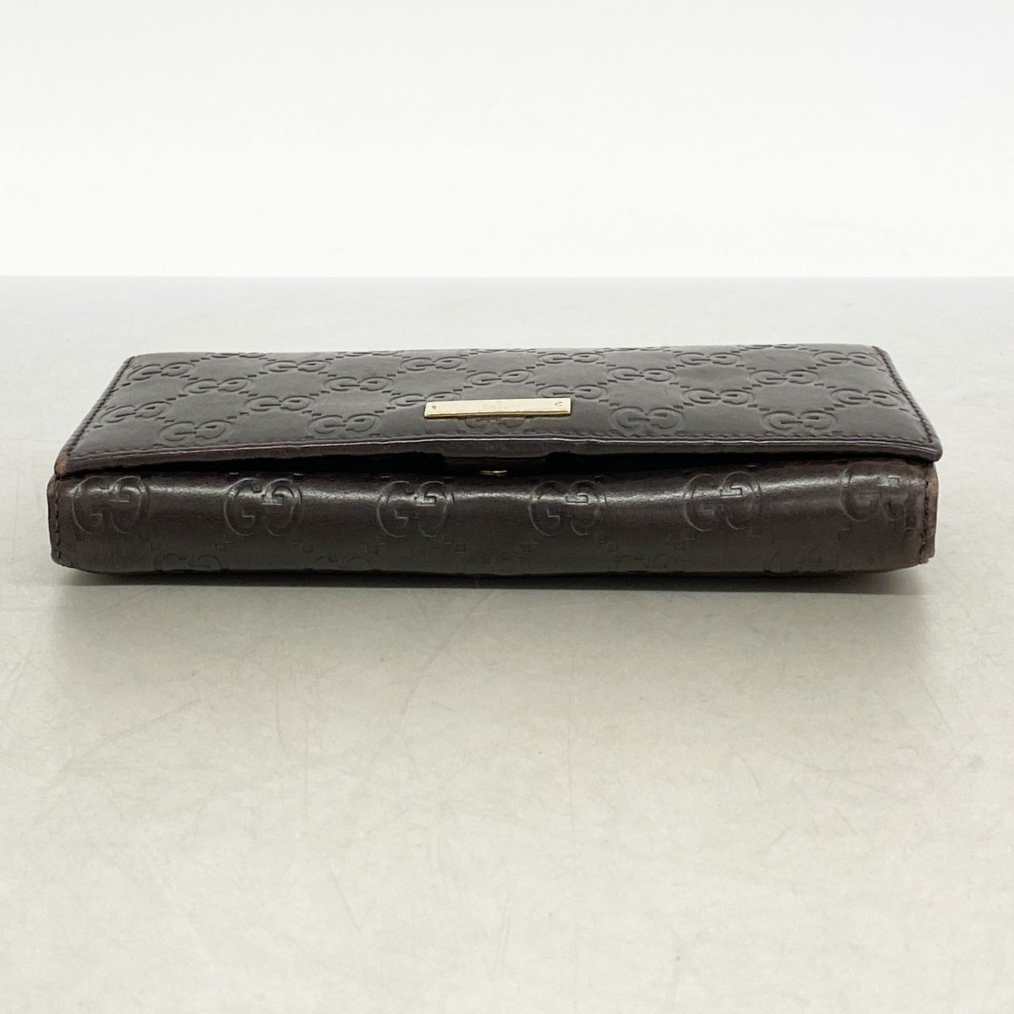 Gucci long wallet Guccissima 170426 leather dark brown champagne women's