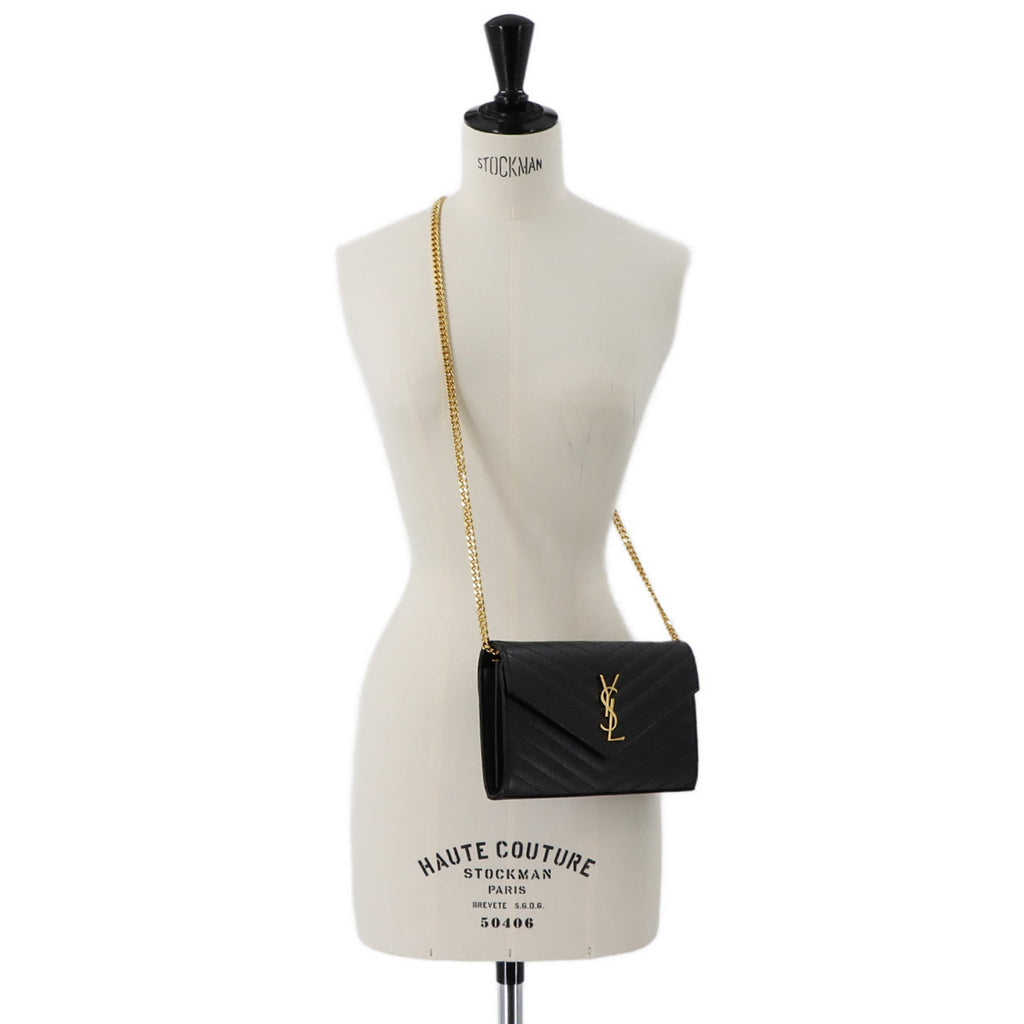 Saint Laurent Cassandra Chain Wallet, black leather with gold hardware, model 377828.