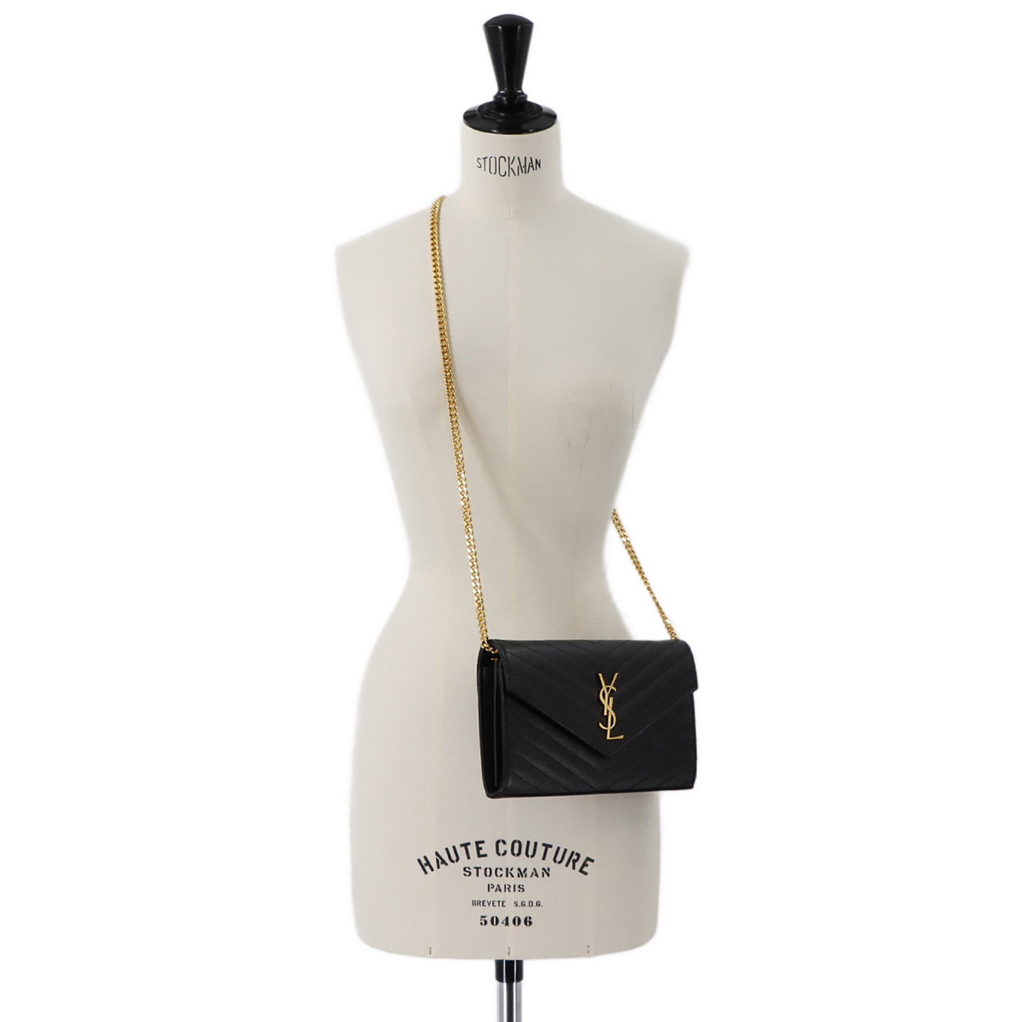 Saint Laurent Cassandra Chain Wallet, black leather with gold hardware, model 377828.