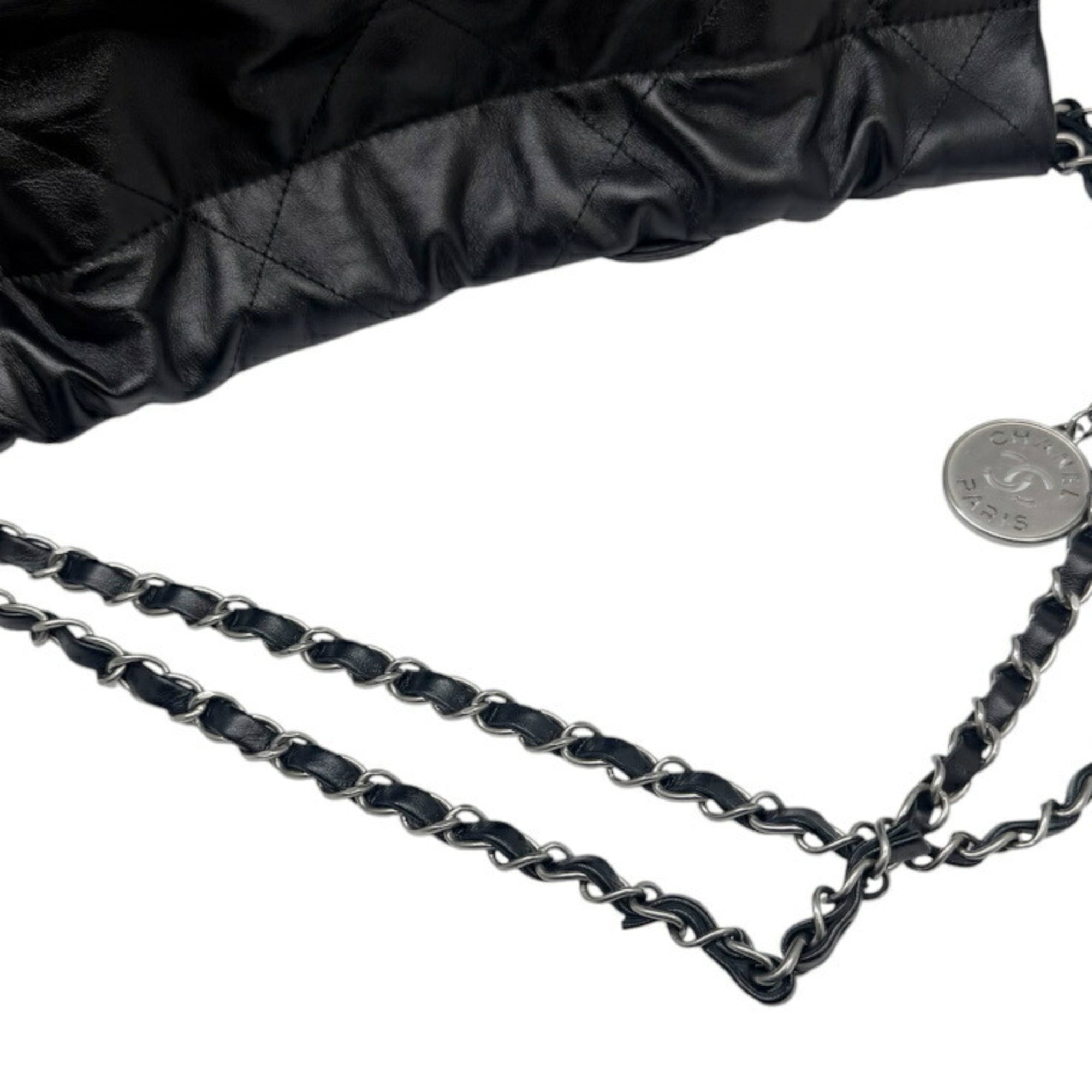 CHANEL Matelassé 22 Small Handbag, Calfskin, Black AS3260, Chain Tote, Women's — Like New